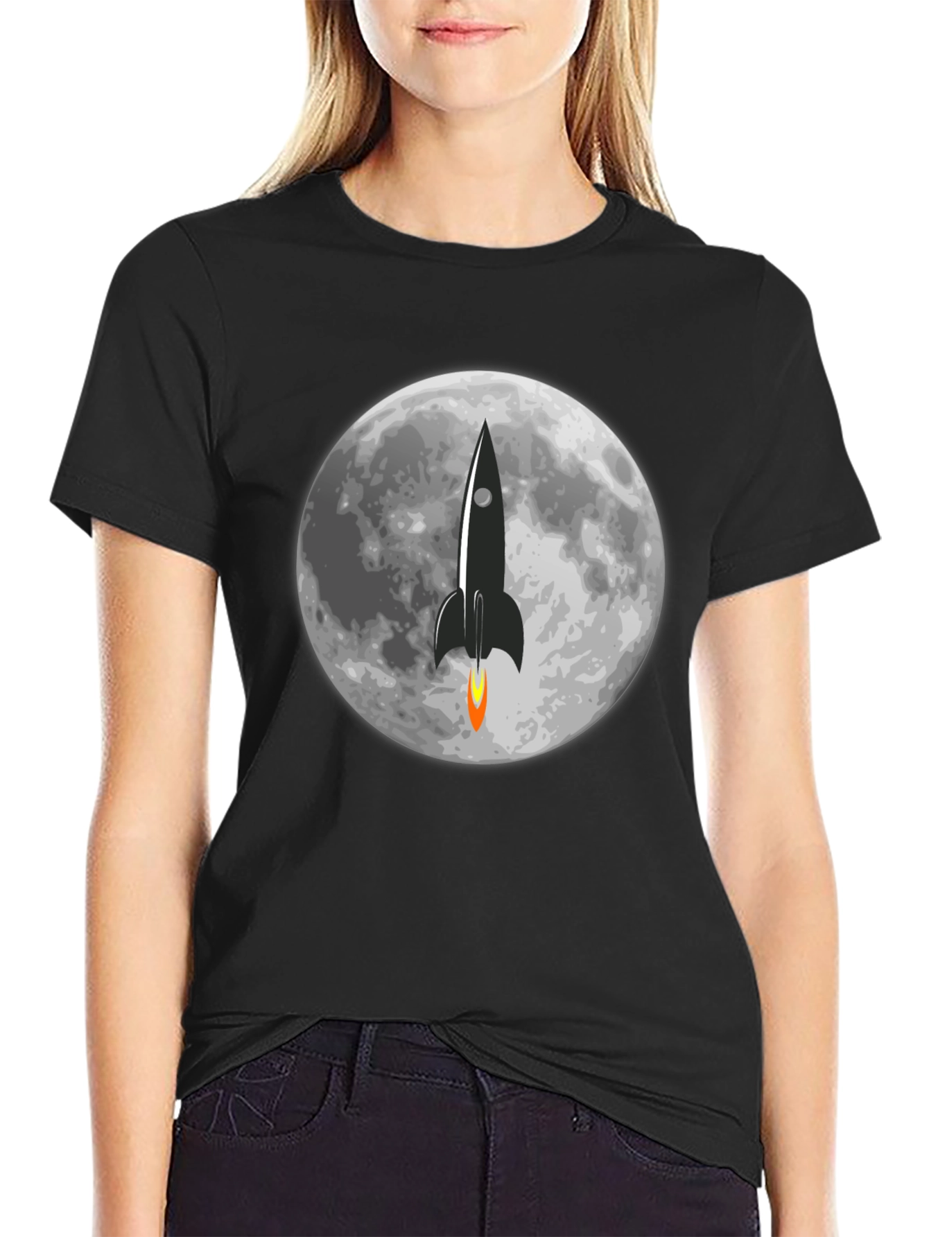 Black Rocket to the Moon Graphic T-Shirt view 2