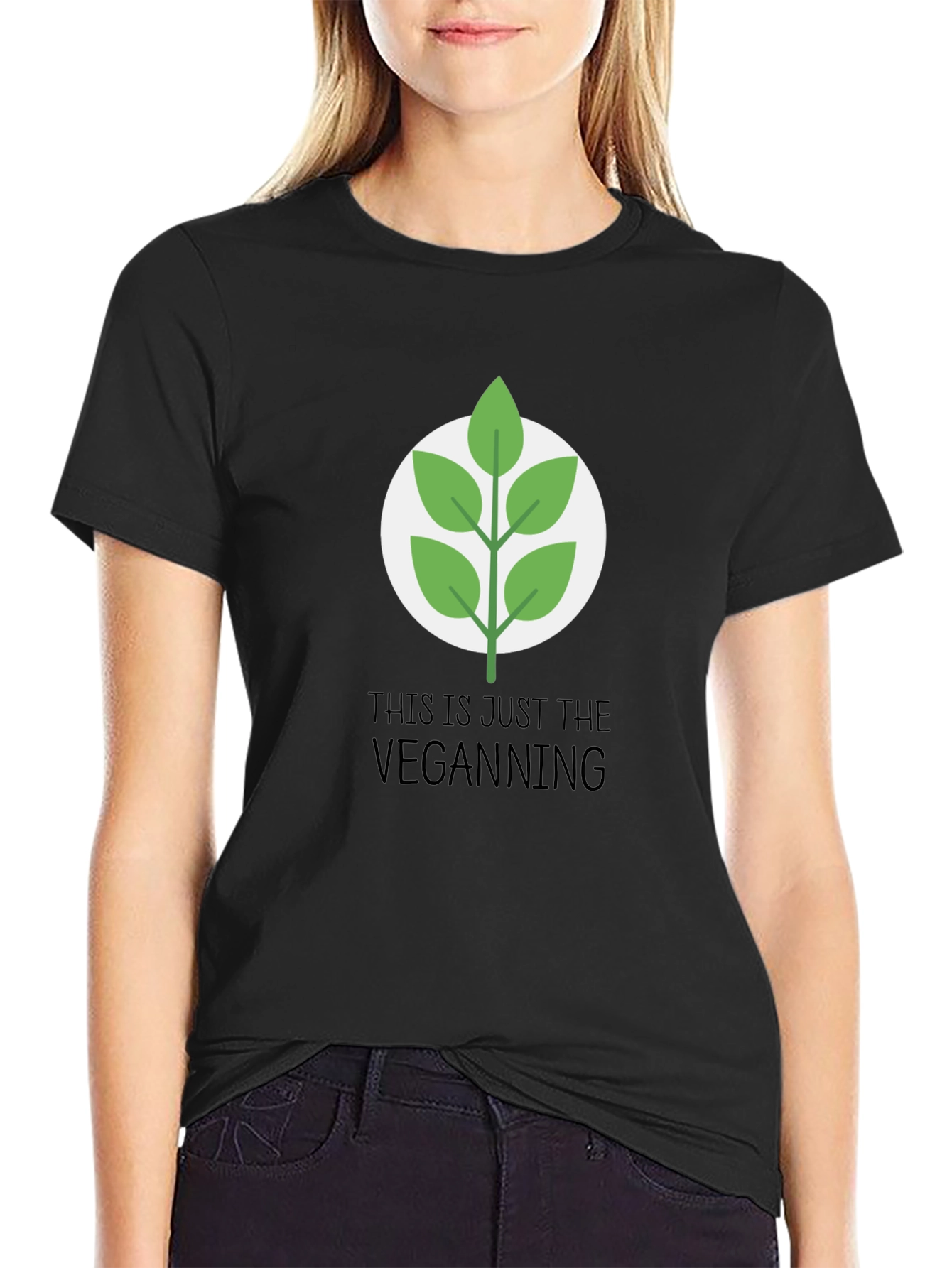 Black Vegan Leaf Graphic Tee - Casual Black T-Shirt view 2