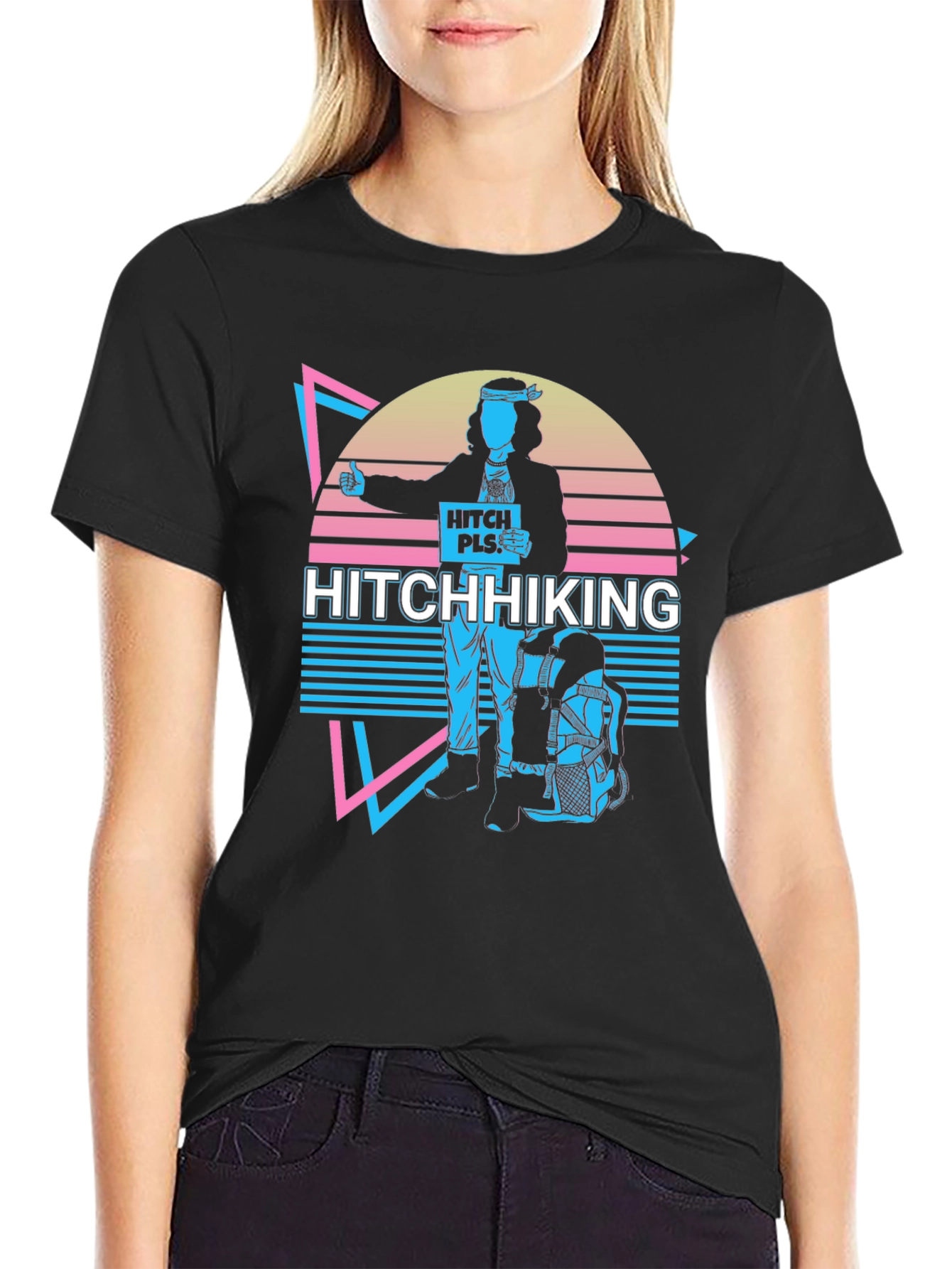 Black Hitchhiking Retro T-Shirt view 2
