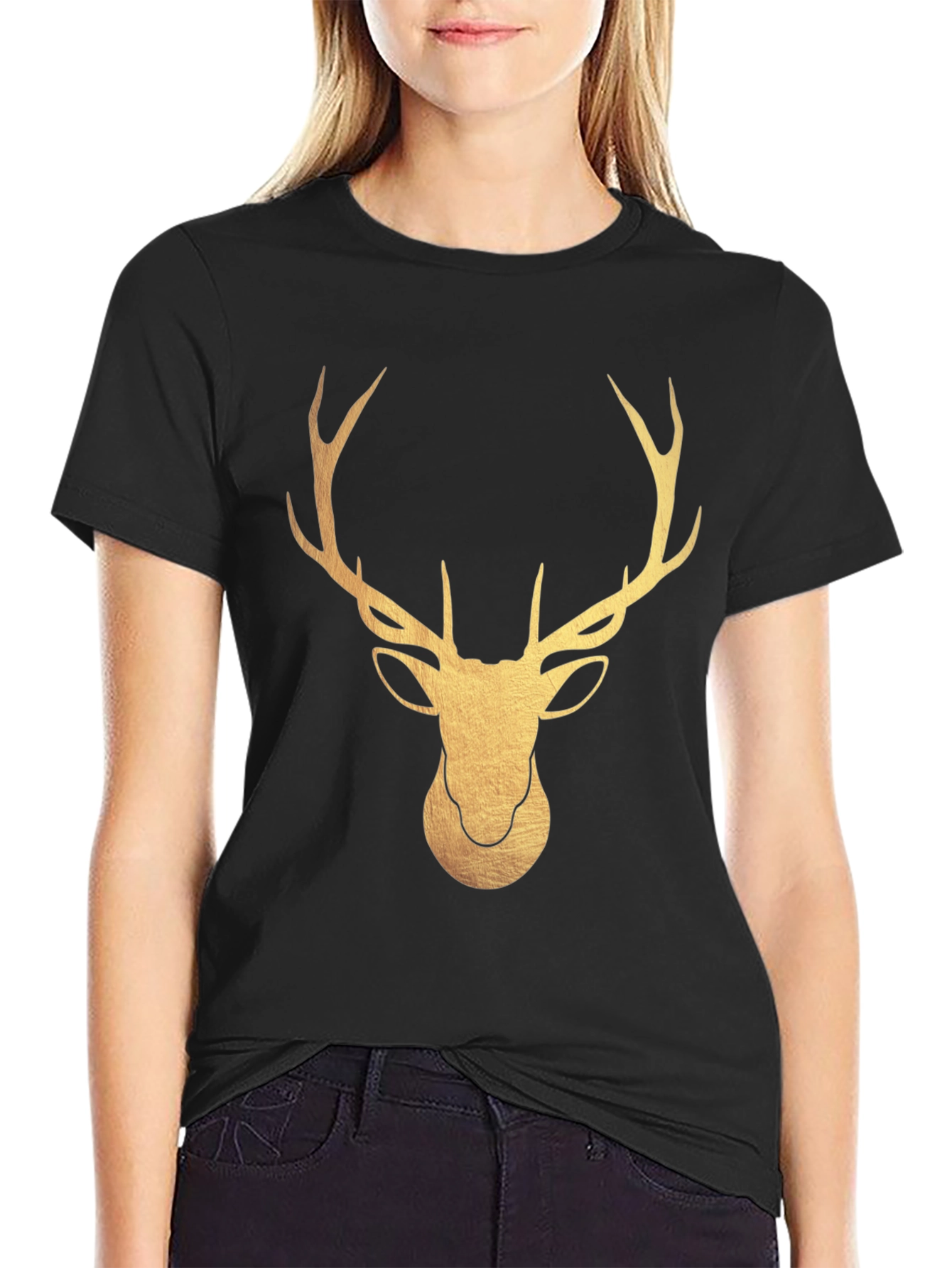 Black Golden Deer Graphic T-Shirt - Stylish Stag Tee view 2