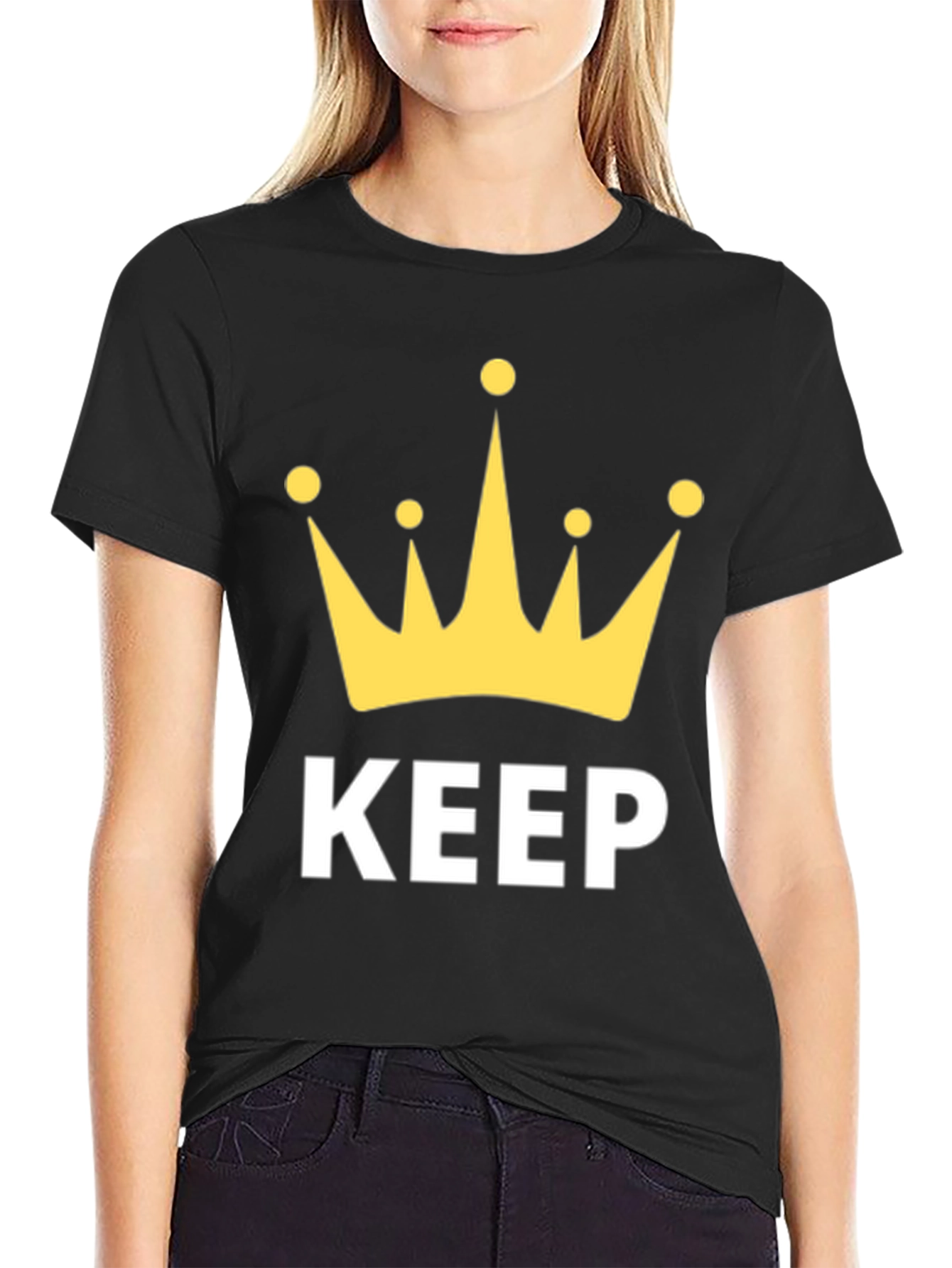 Black Keep Calm Crown Graphic T-Shirt view 2