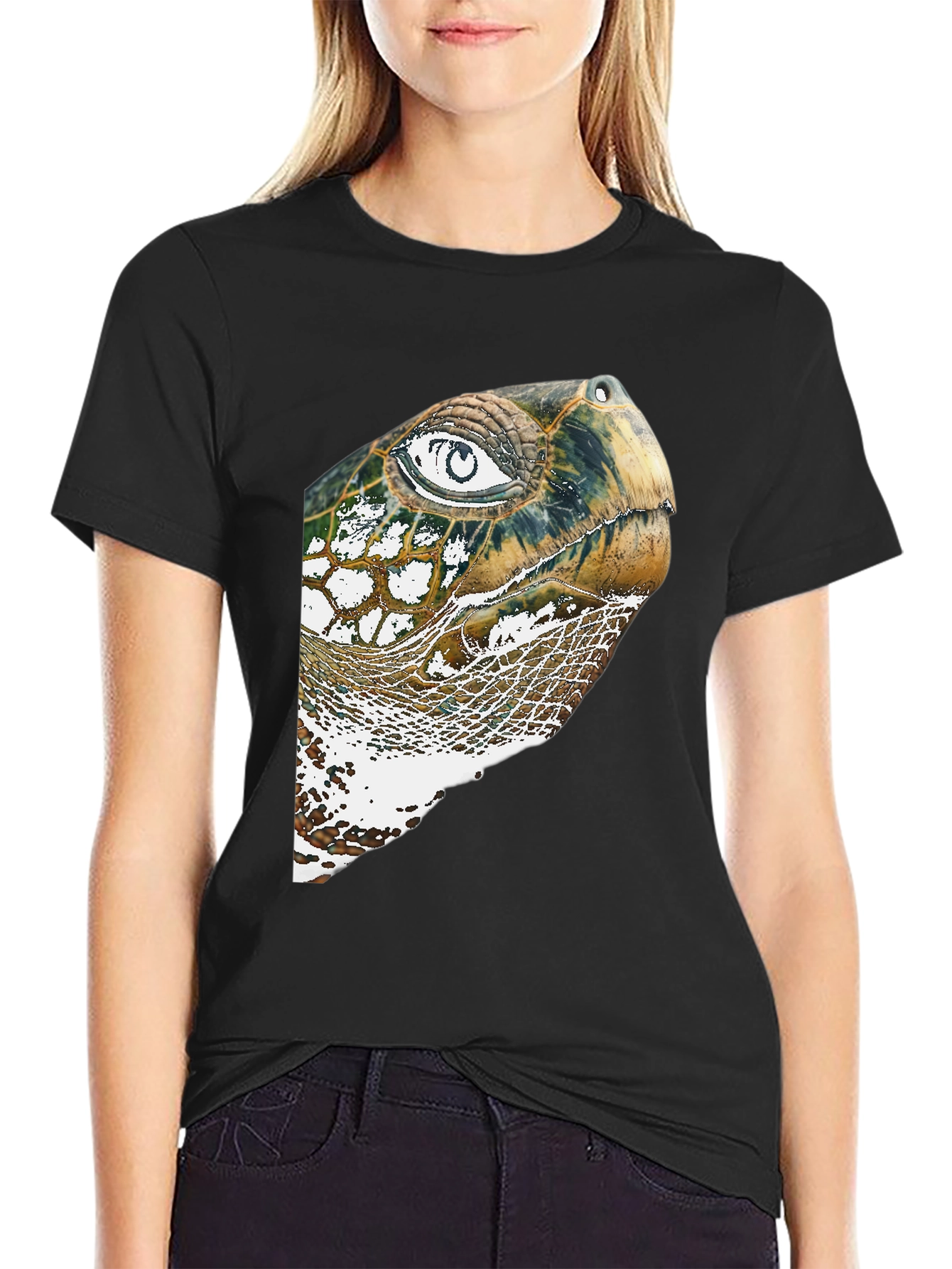 Black Turtle Head Graphic Print Black T-Shirt view 2