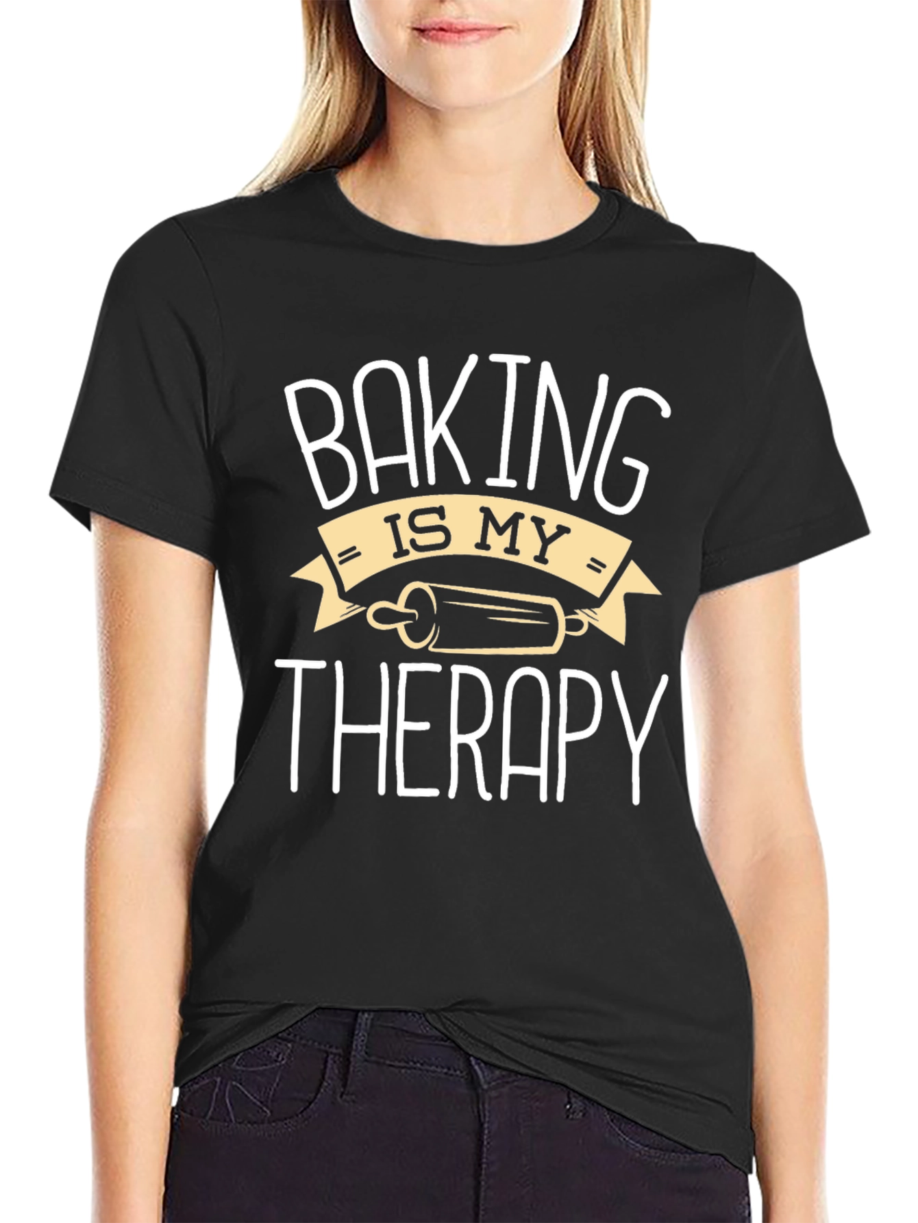 Black Baking Is My Therapy Black T-Shirt view 2