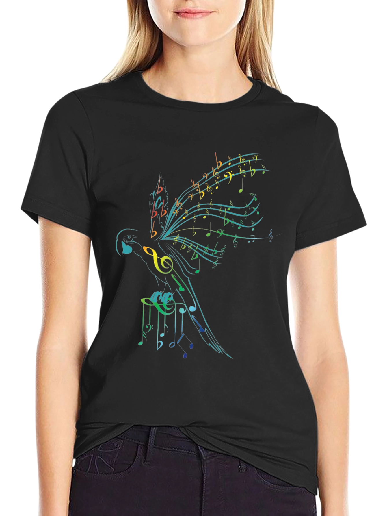 Black Musical Parrot Graphic T-Shirt - Unique Design view 2