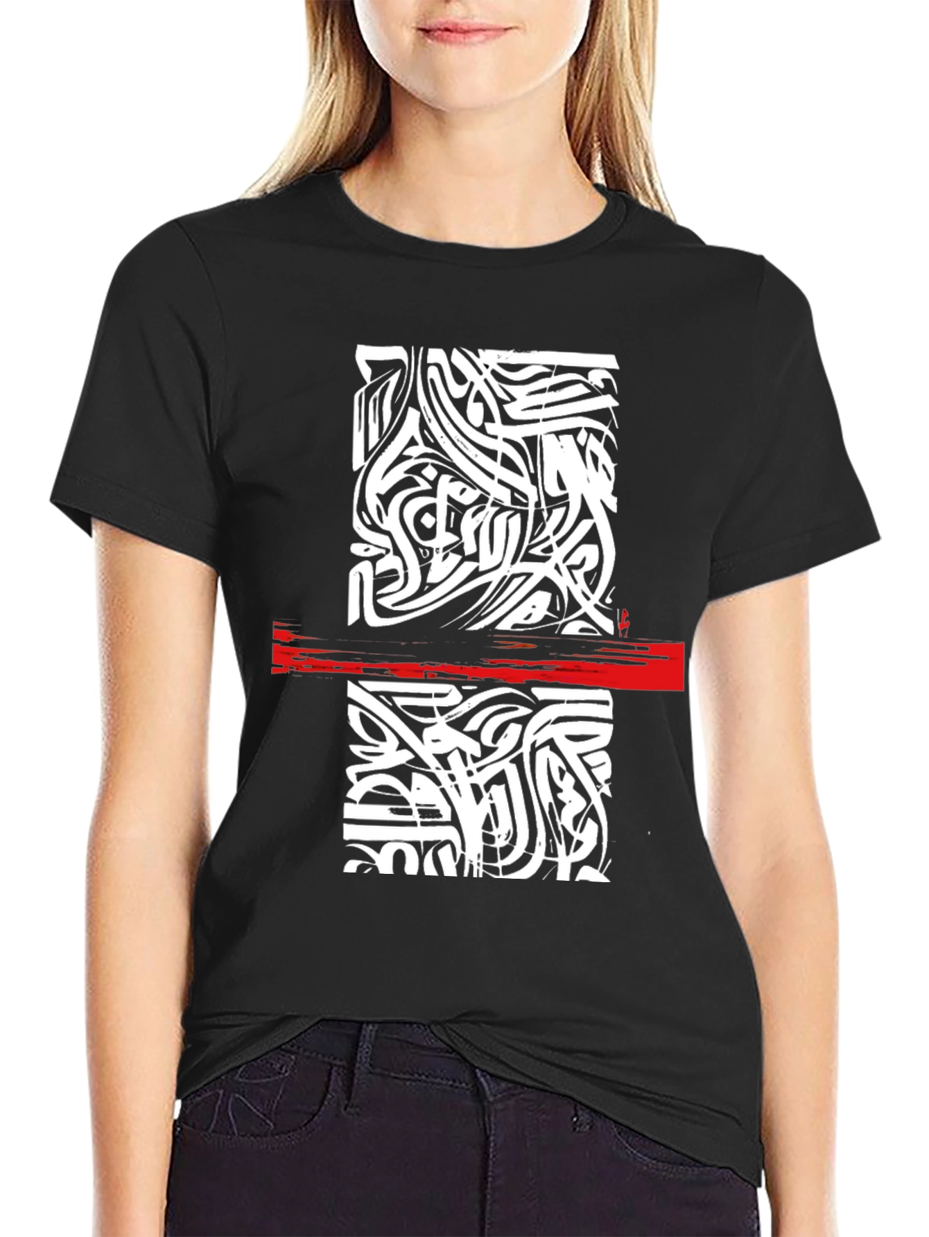Black Abstract Graphic Print Black T-Shirt view 2