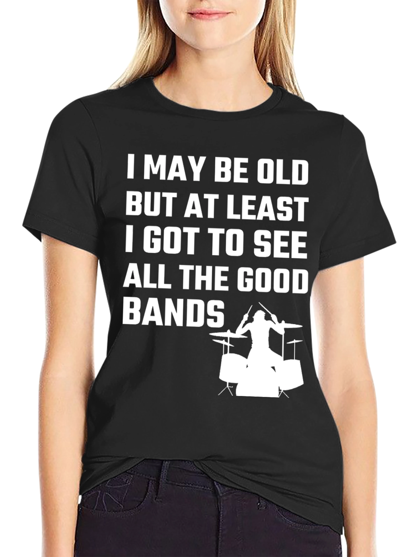 Black Funny Old Drummer T-Shirt - Good Bands view 2