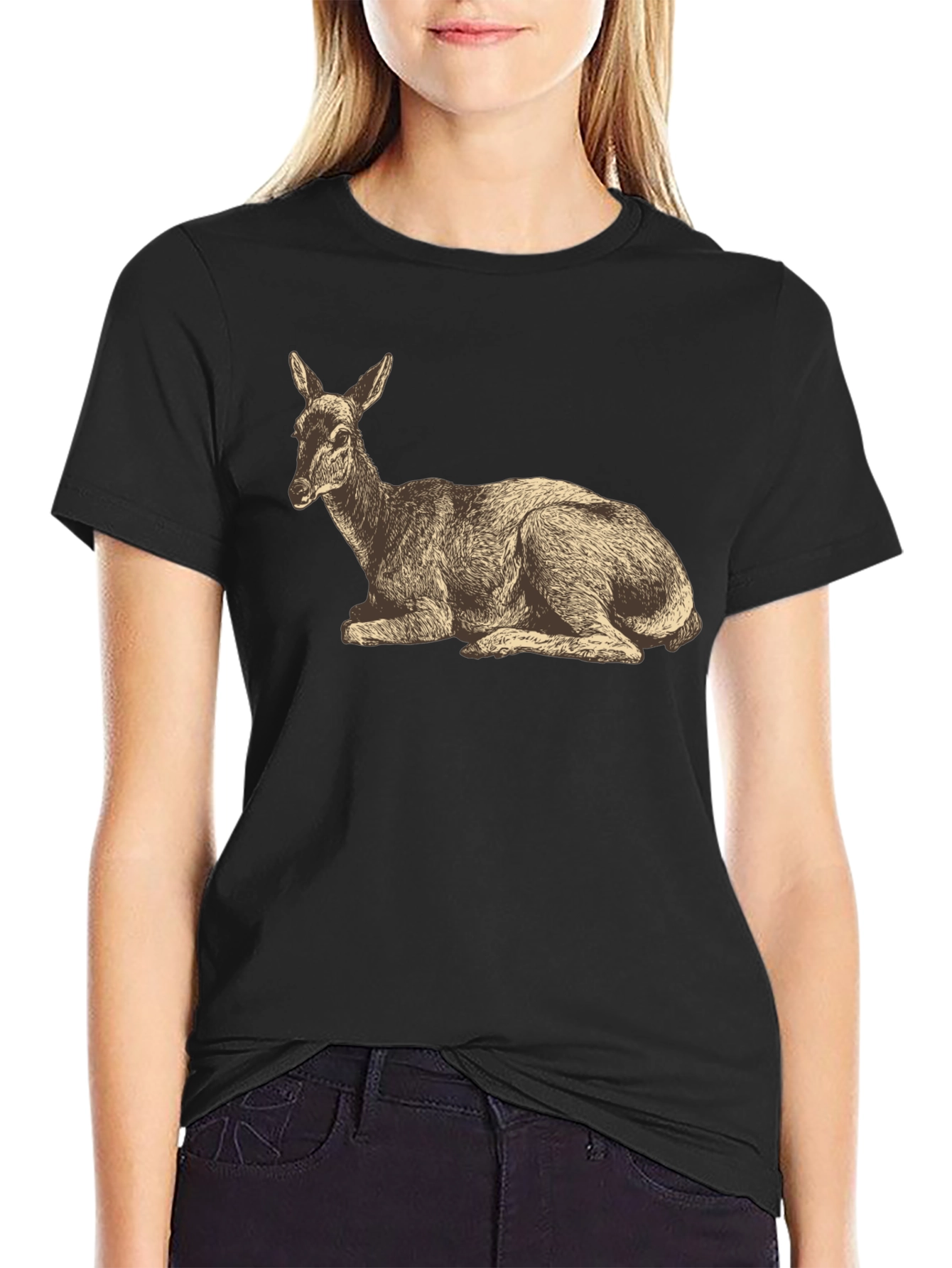 Black Vintage Deer Graphic T-Shirt - Black view 2