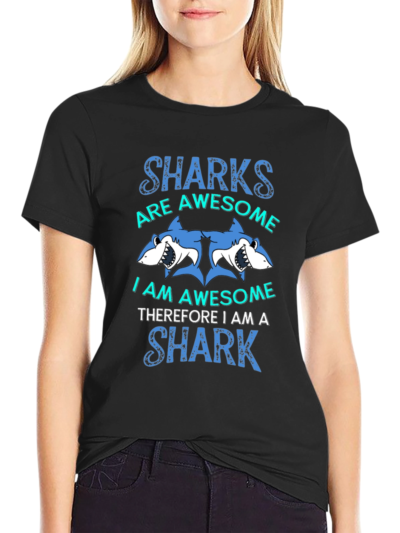 Black Sharks are Awesome Graphic T-Shirt view 2