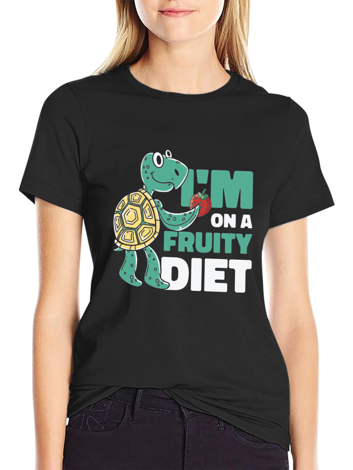 Black Fruity Diet Turtle T-Shirt view 2