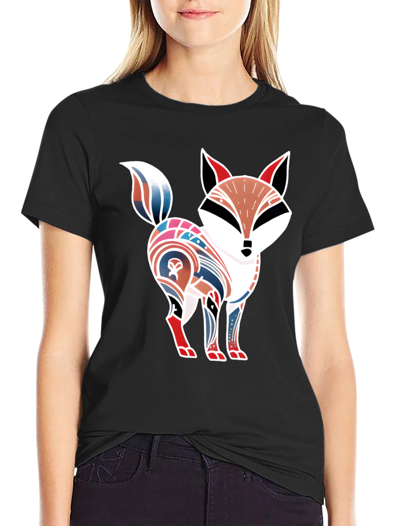 Black Stylized Fox Graphic Tee - Unique Design view 2