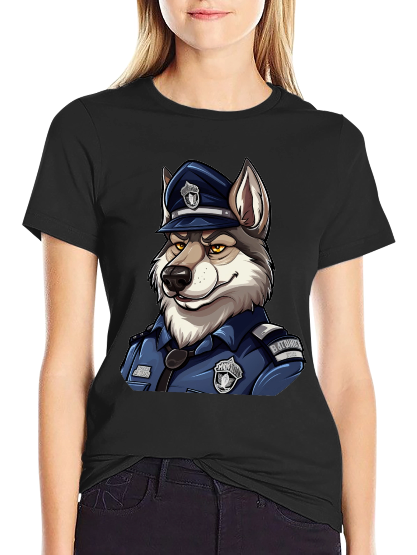 Black Wolf Cop Graphic T-Shirt - Black view 2