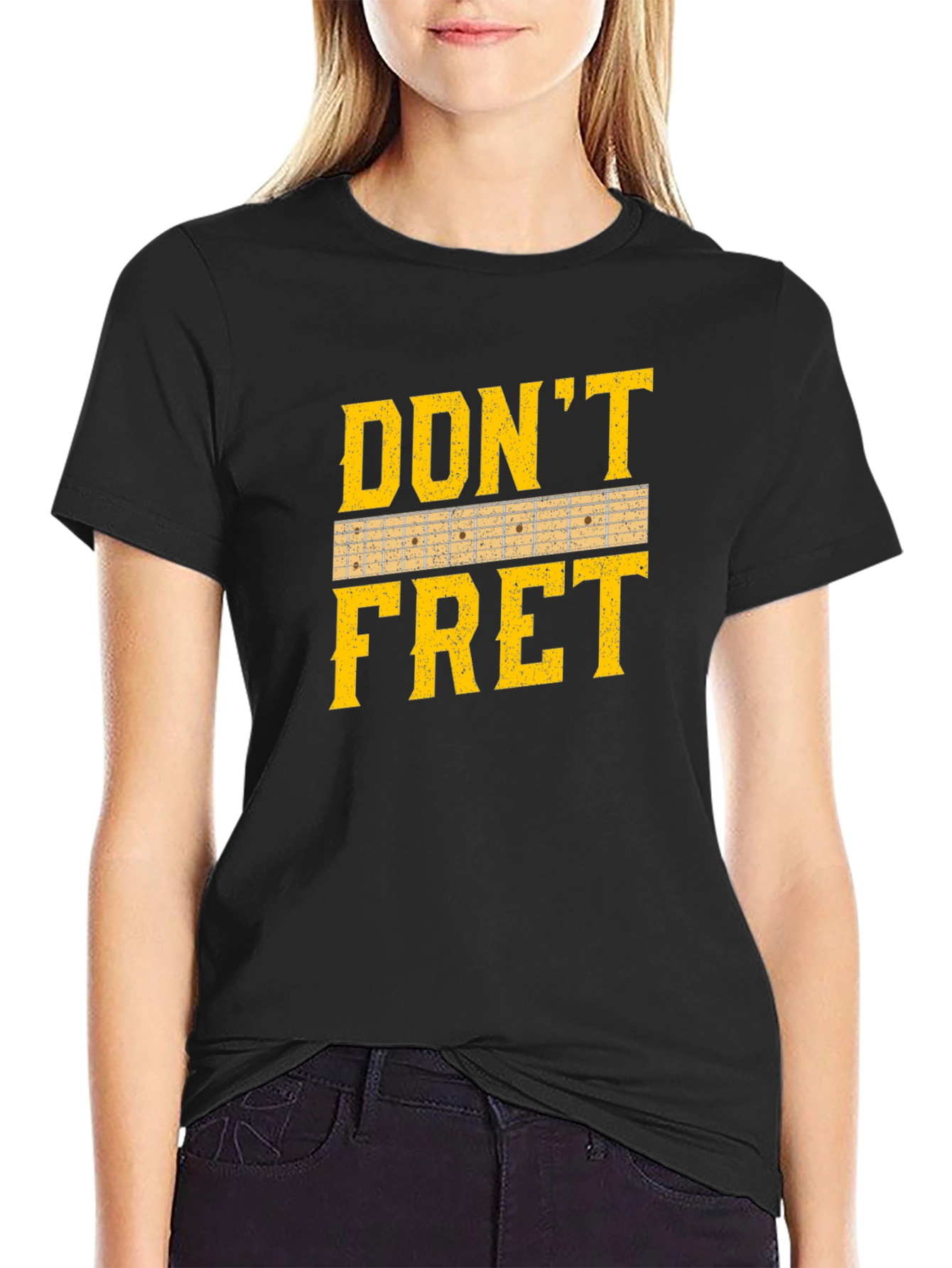 Black Don't Fret Guitar T-Shirt - Musician Tee view 2