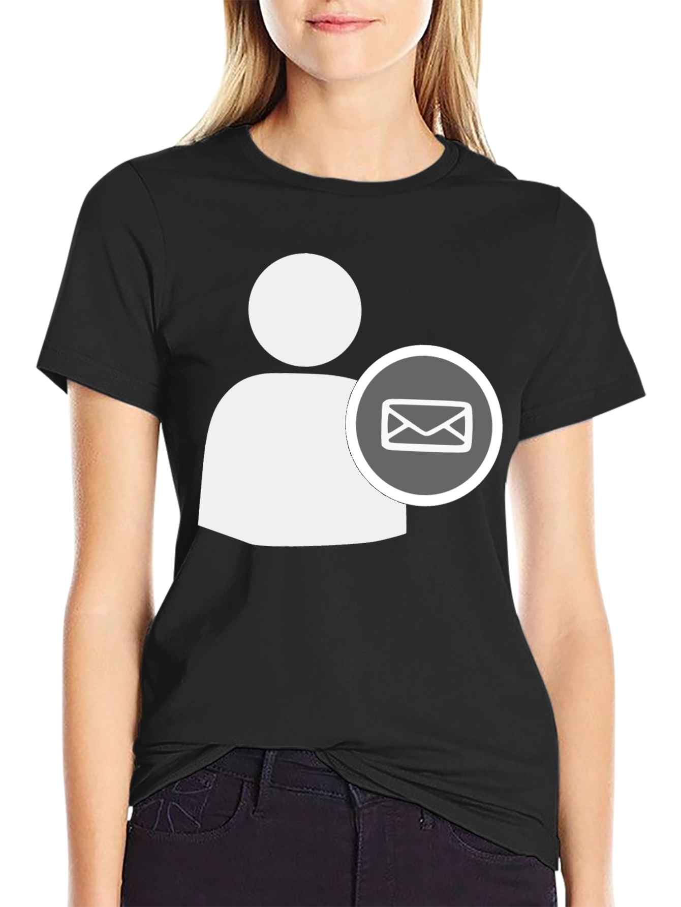Black Black T-Shirt with White Contact Email Icon view 2