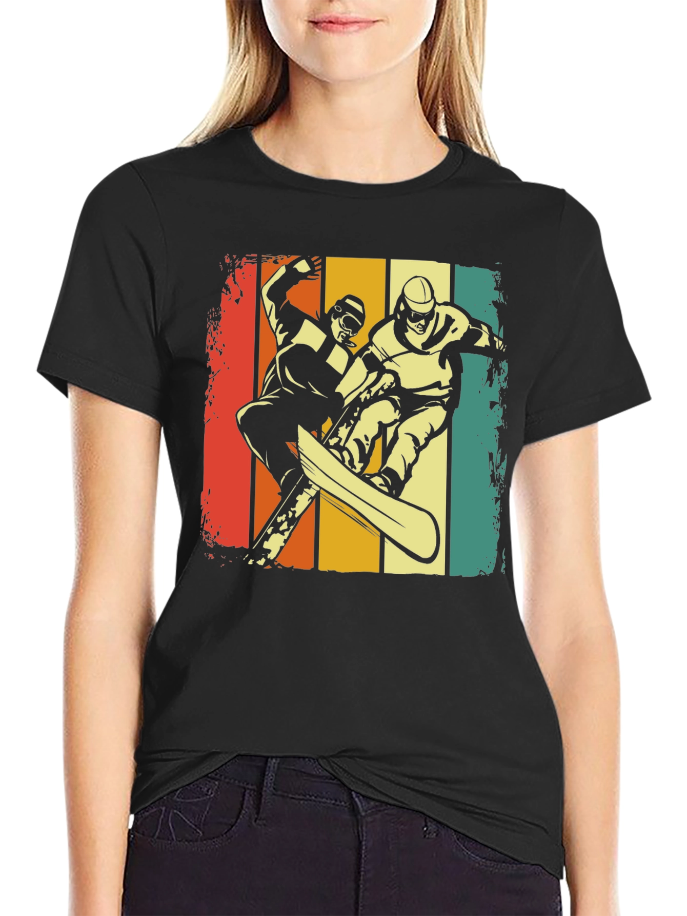 Black Vintage Snowboarder Graphic Tee - Retro Style view 2