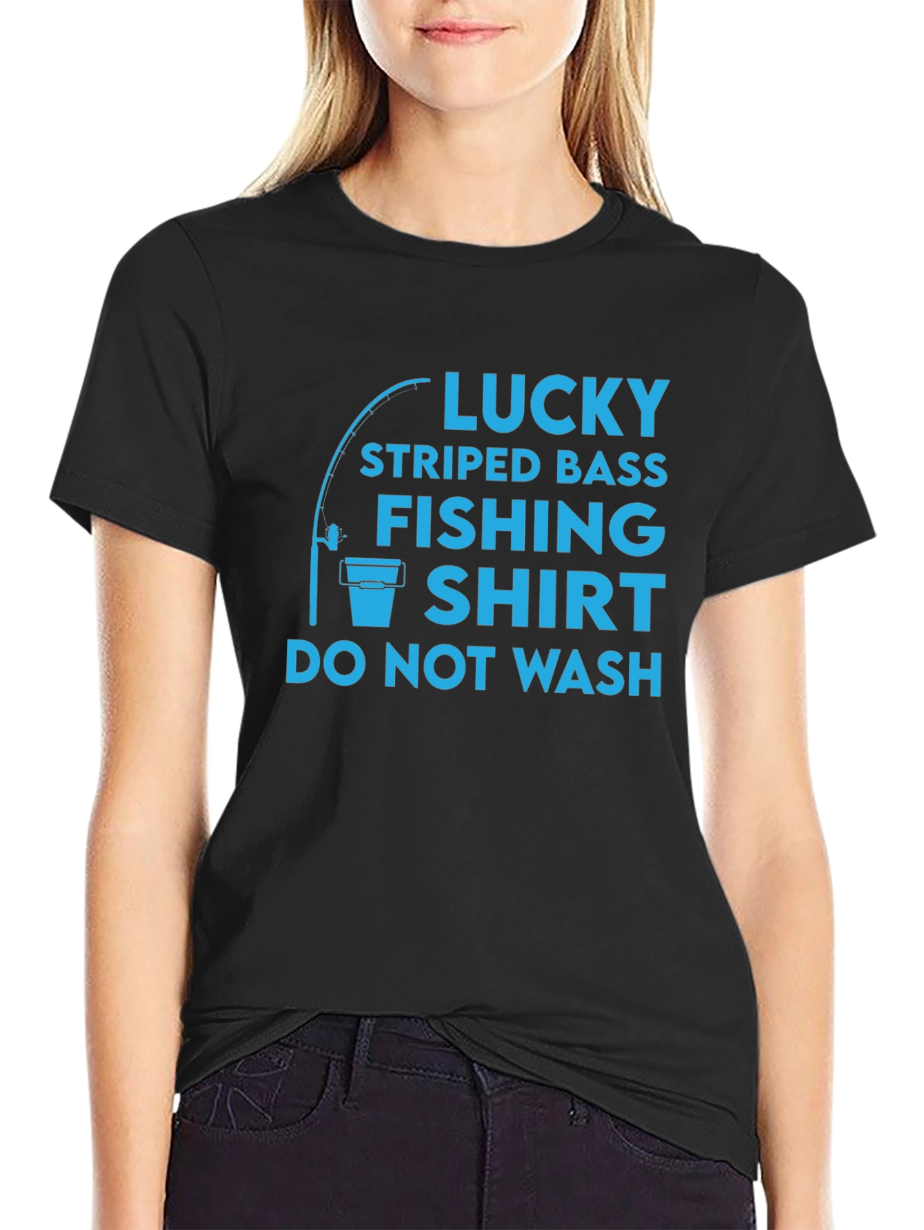 Black Lucky Striped Bass Fishing Shirt - Funny Angler Tee view 2