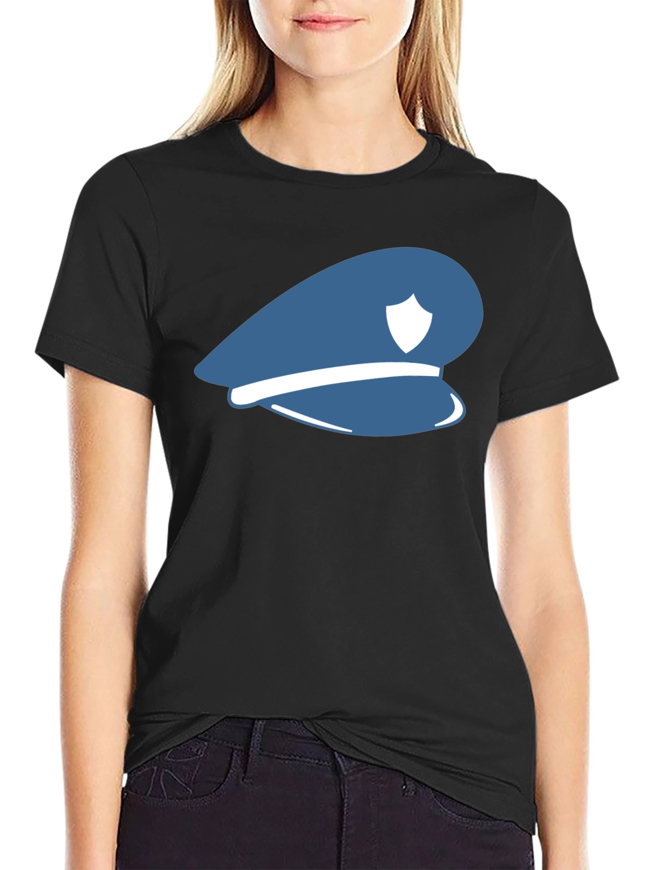 Black Blue Police Hat Graphic T-Shirt - Stylish Cotton Tee view 2