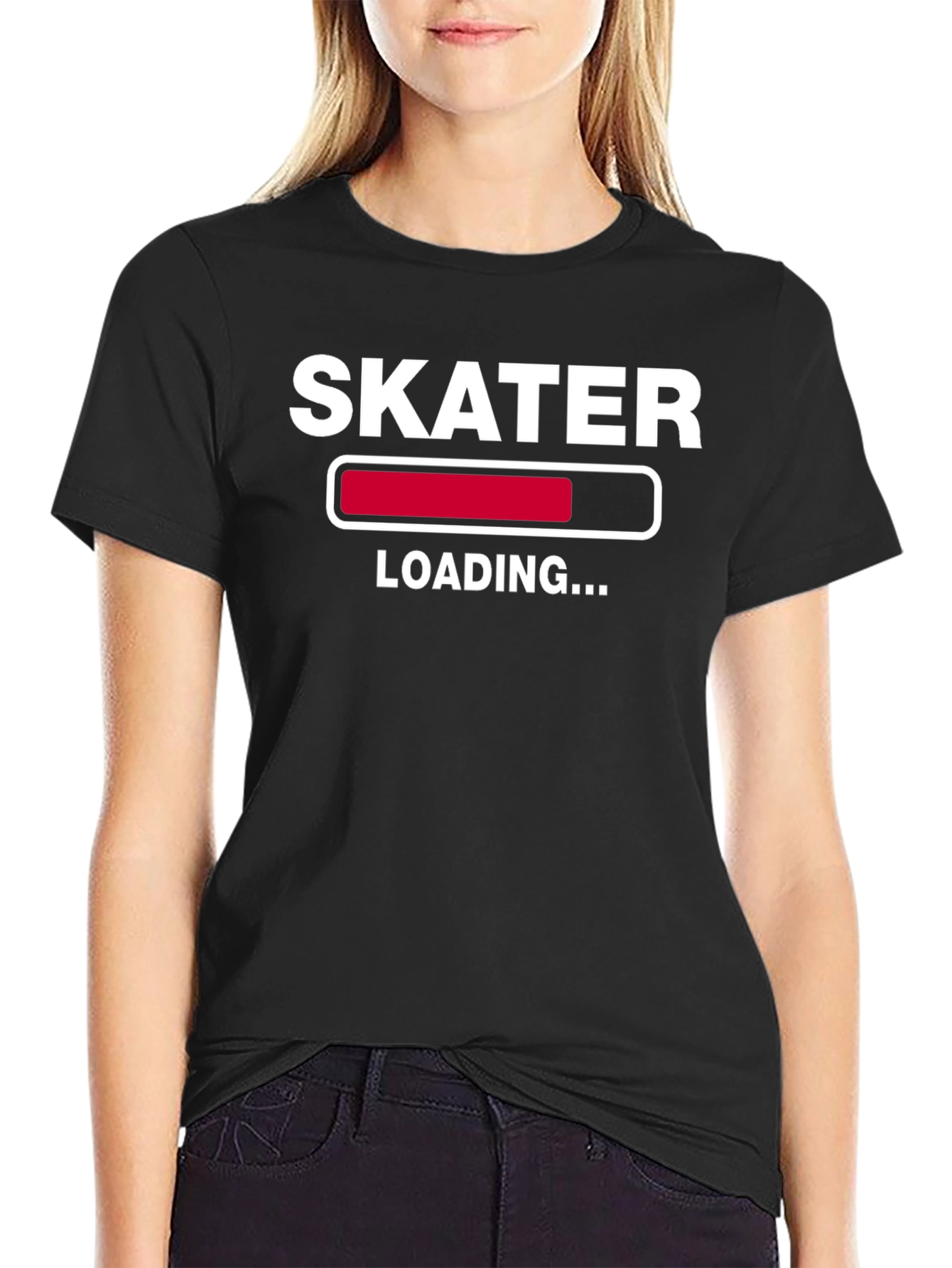 Black Skater Loading T-Shirt - Funny Graphic Tee view 2