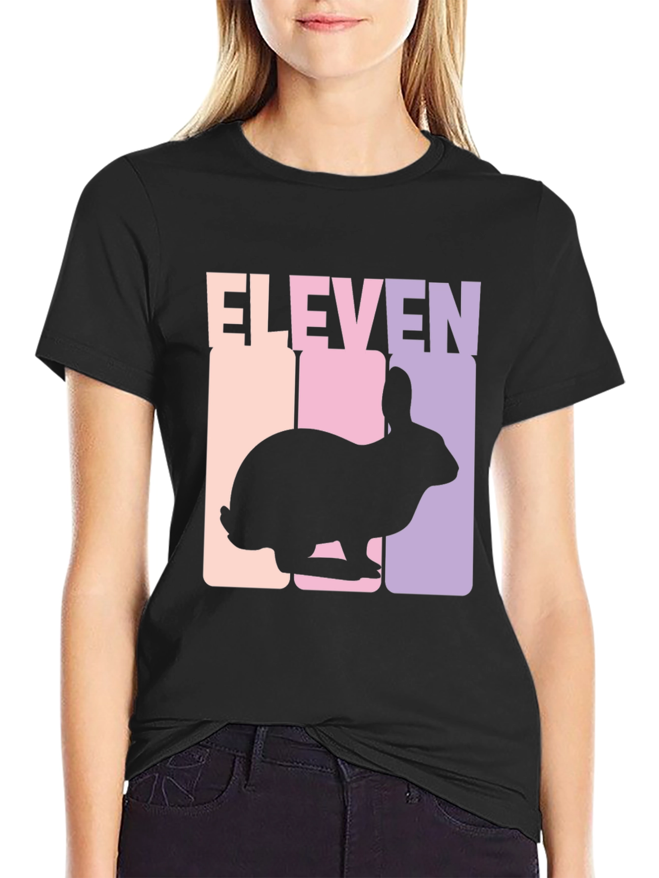 Black Eleven Rabbit Graphic Tee - Black Cotton Blend T-Shirt view 2