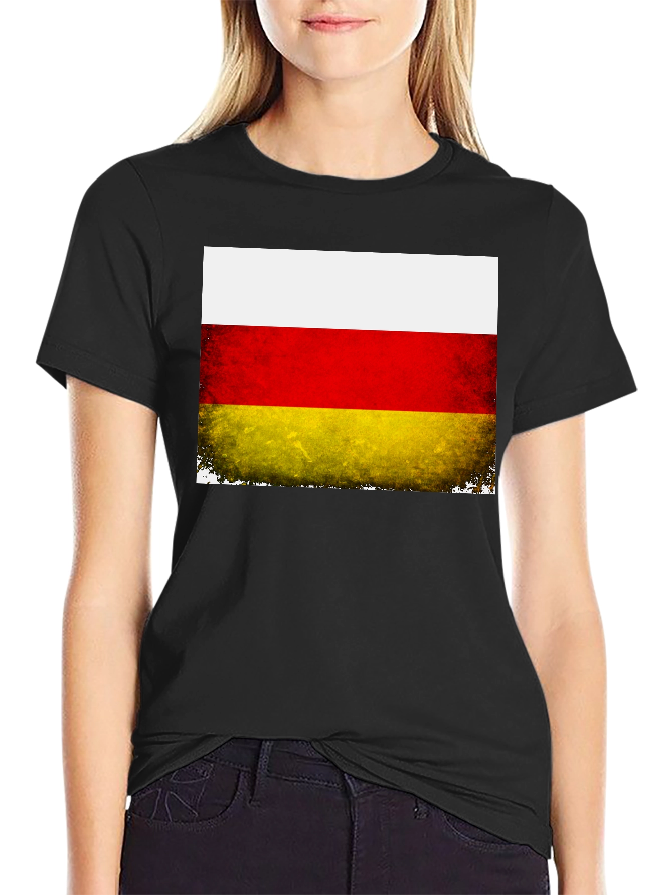 Black Ossetia Flag Distressed Black T-Shirt view 2