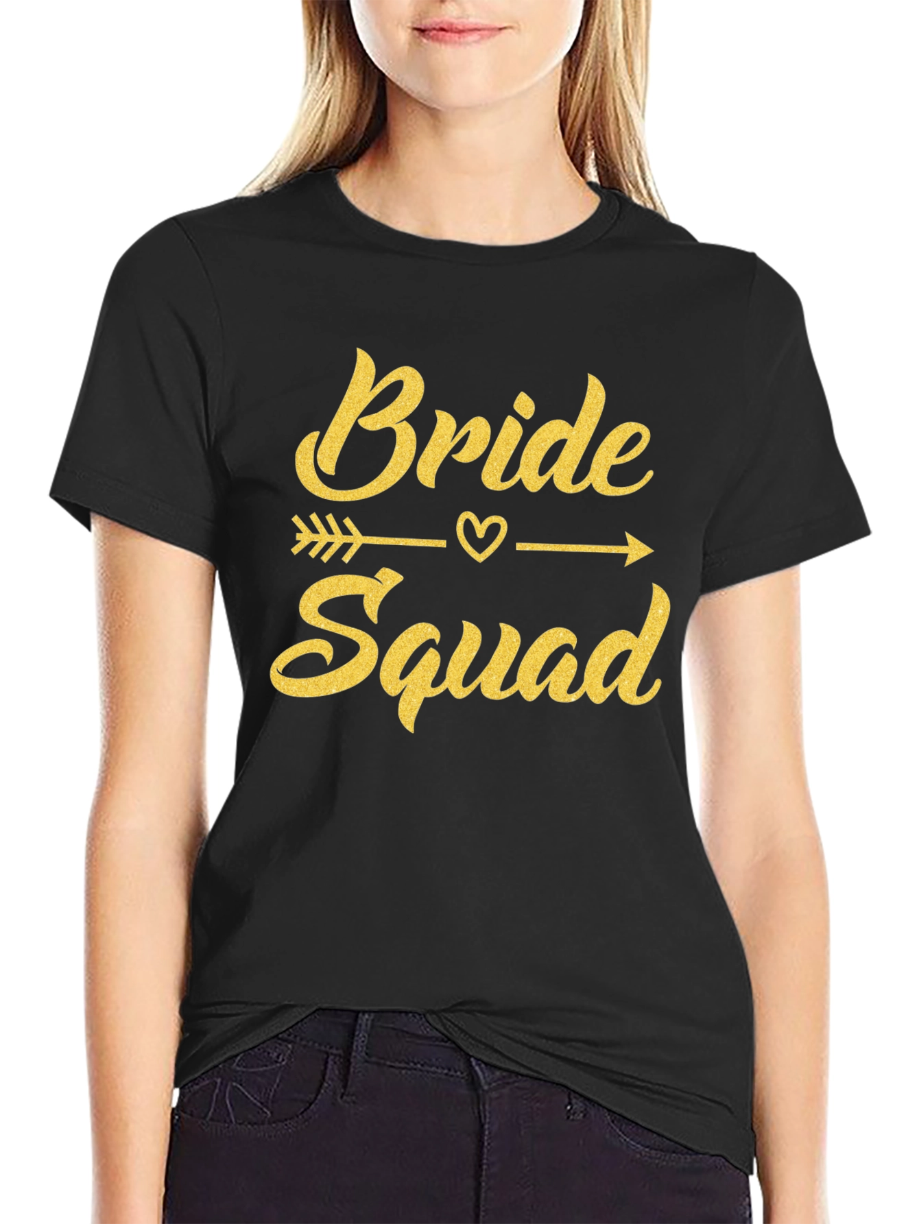 Black Bride Squad T-Shirt - Gold Glitter Print Bridal Party Tee view 2