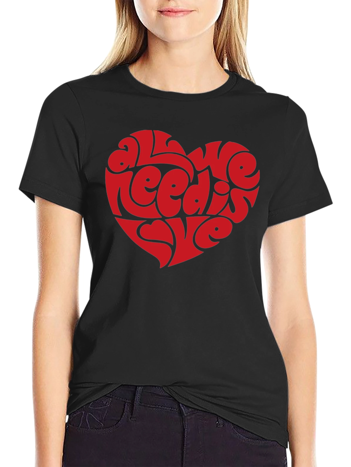 Black All You Need Is Love Heart Graphic Tee - Black view 2