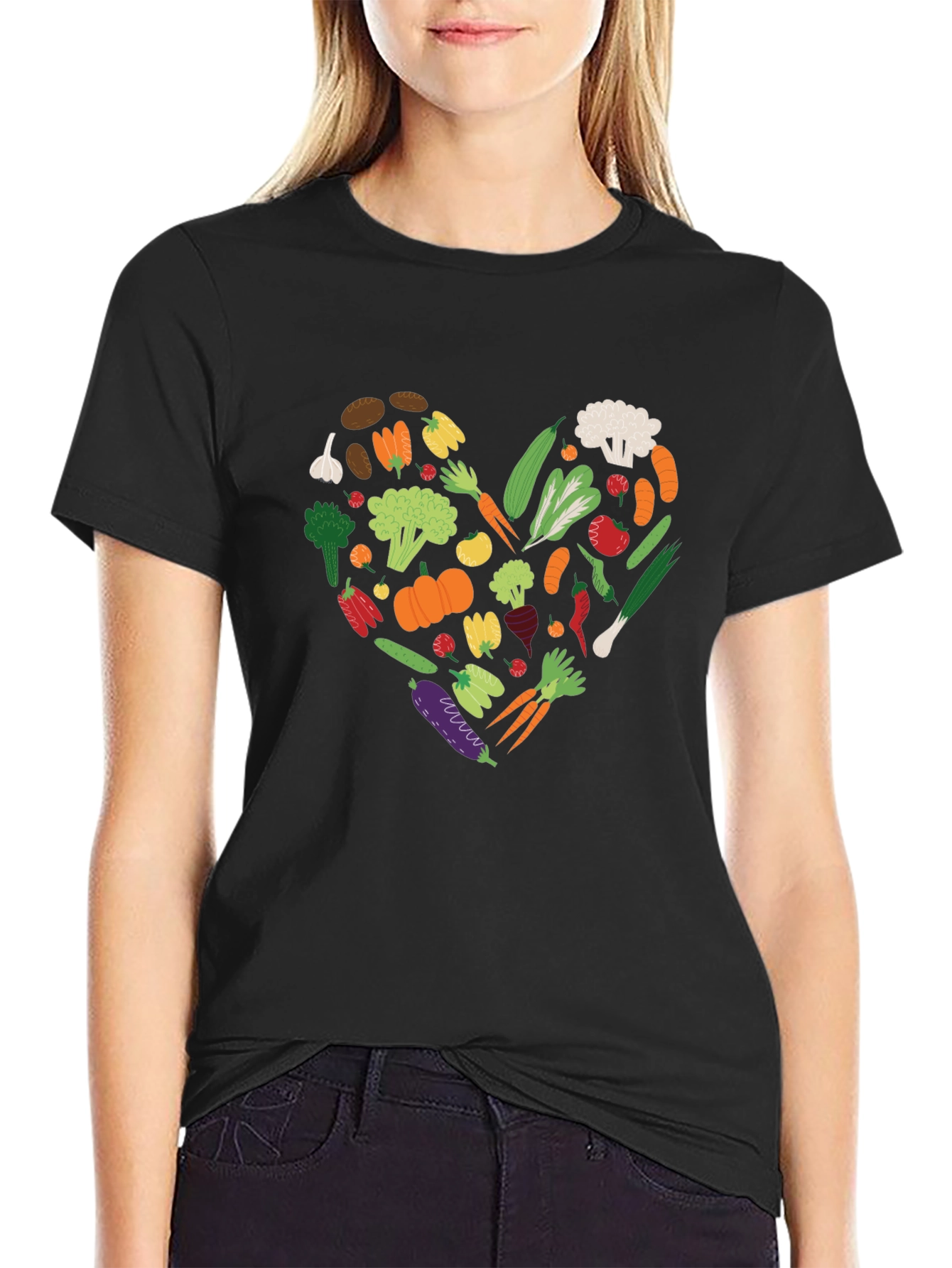 Black Vegan Heart T-Shirt - Eat Your Veggies! view 2