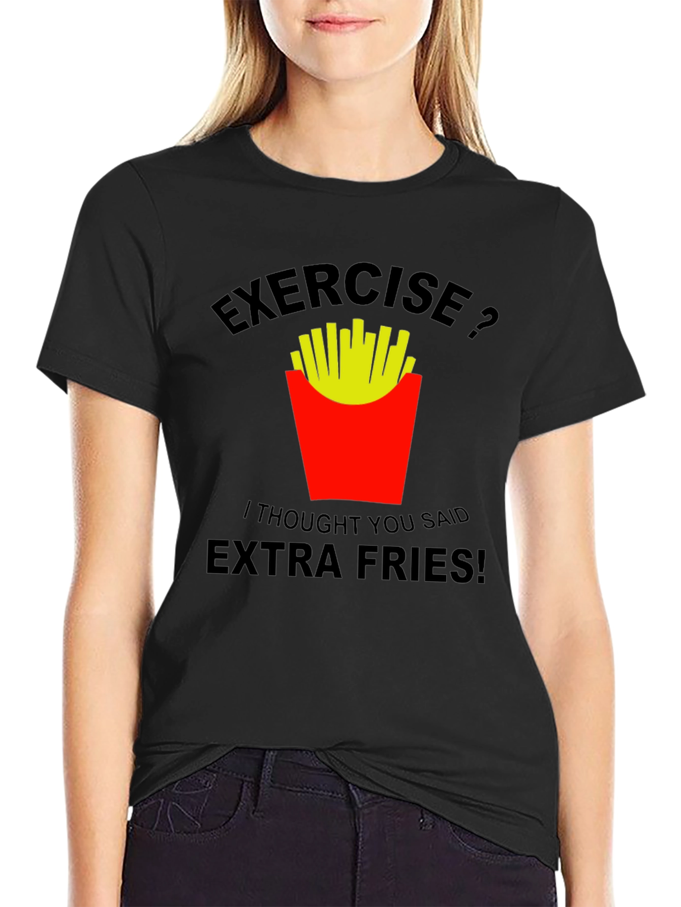 Black Exercise? Extra Fries! Graphic T-Shirt view 2
