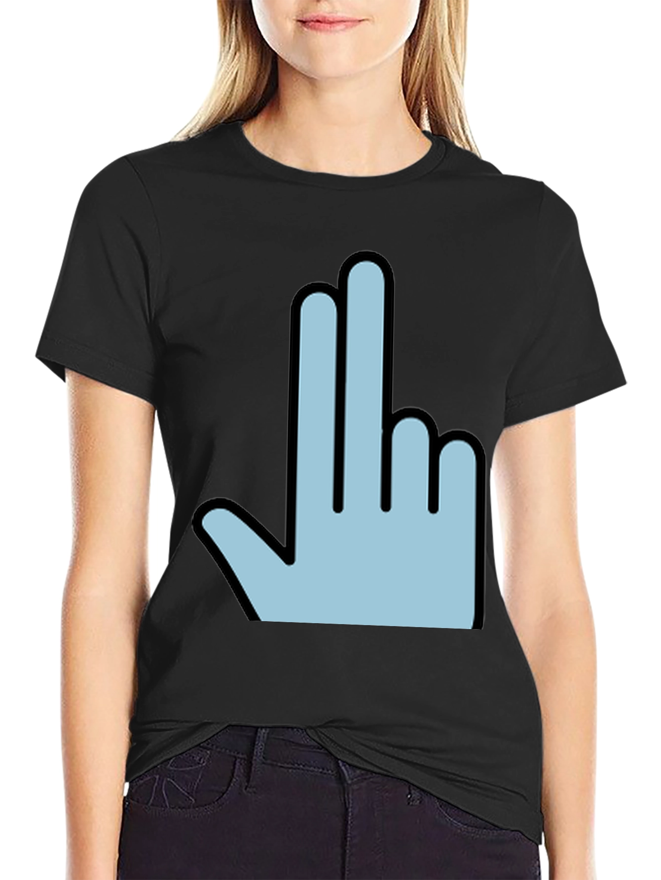 Black Funny Hand Gesture Graphic Print Men's Black T-Shirt view 2