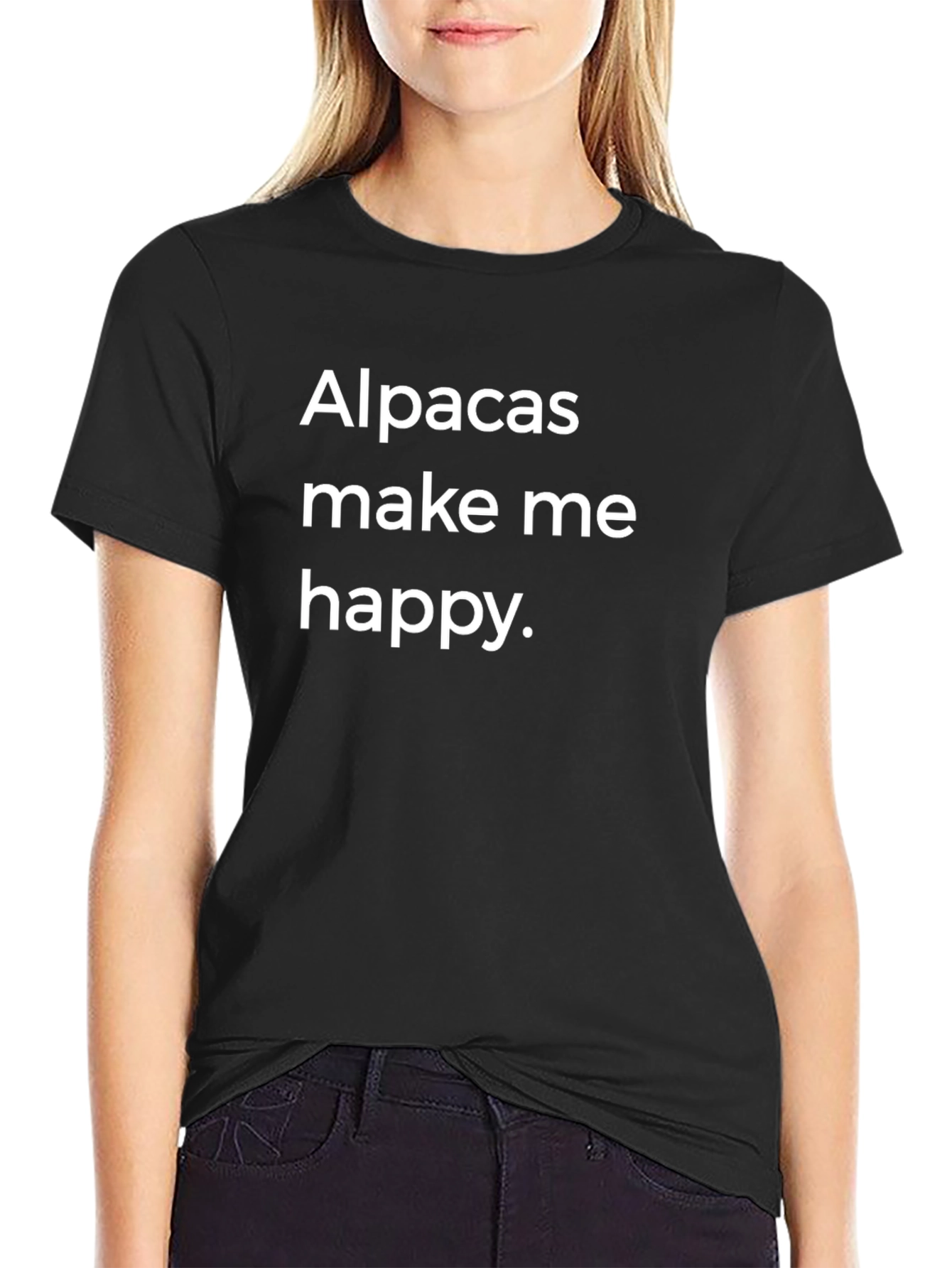 Black Alpacas Make Me Happy T-Shirt - Black Crew Neck Tee view 2