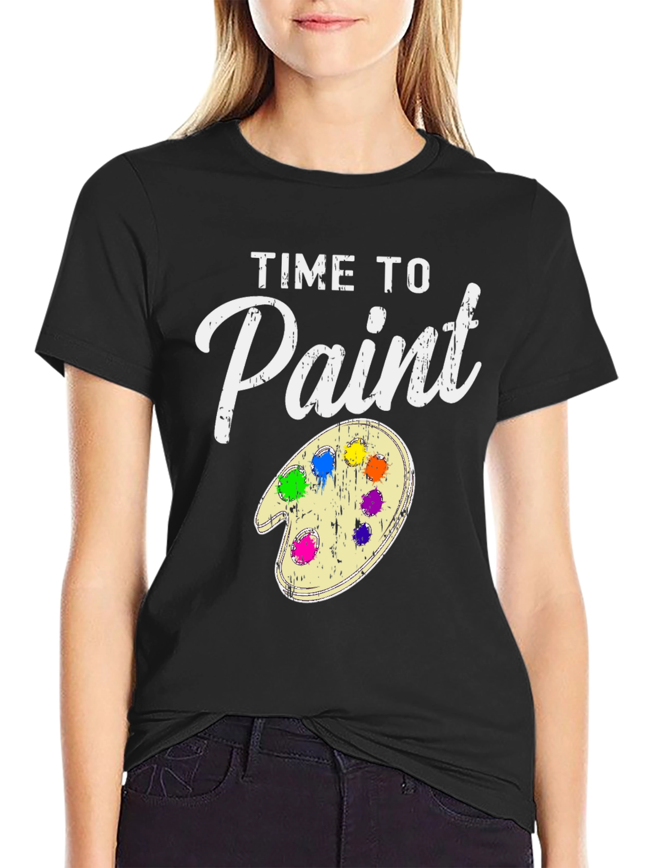 Black Time to Paint T-Shirt - Artist Palette Tee view 2