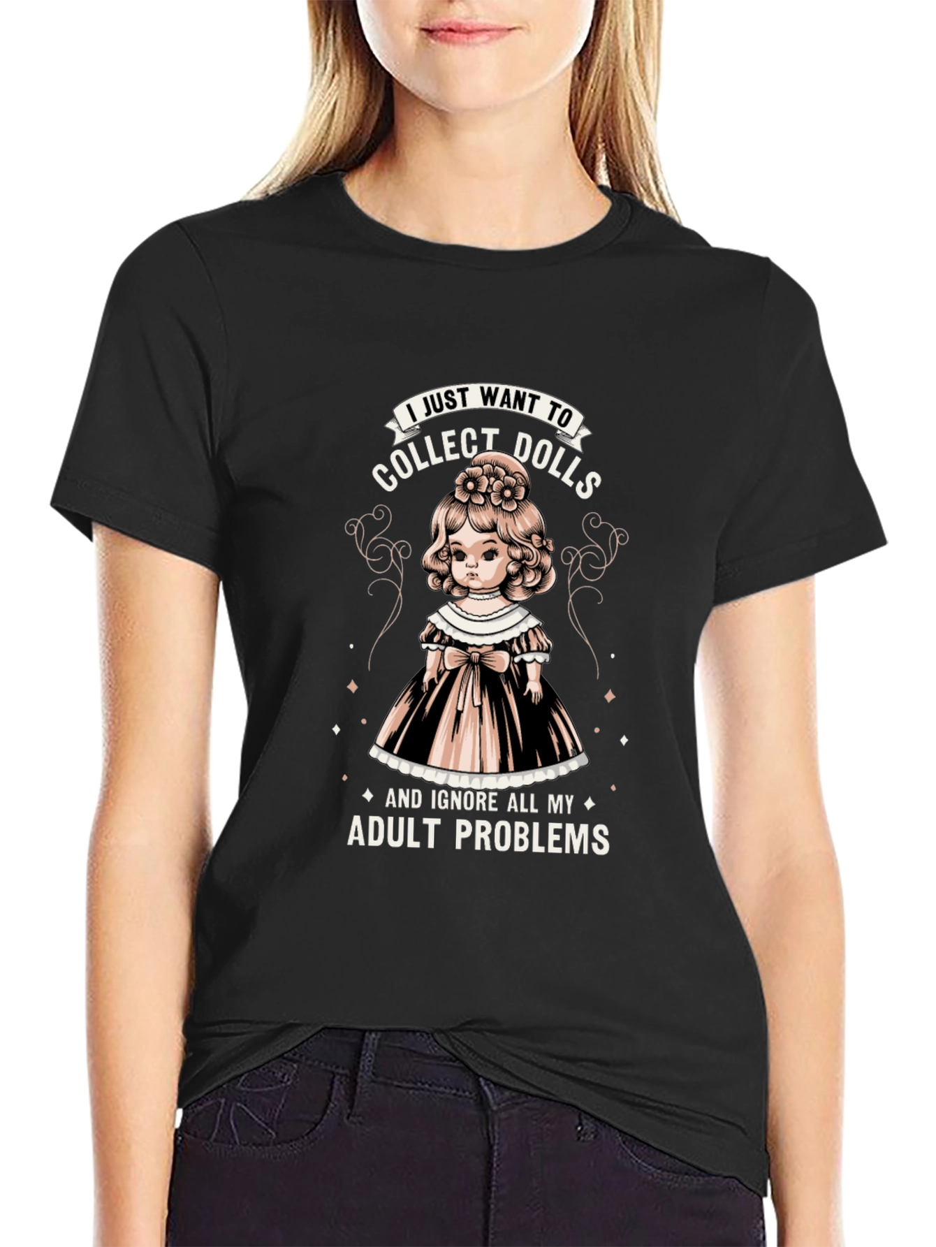 Black Collect Dolls Graphic Tee - Ignore Adult Problems T-Shirt view 2