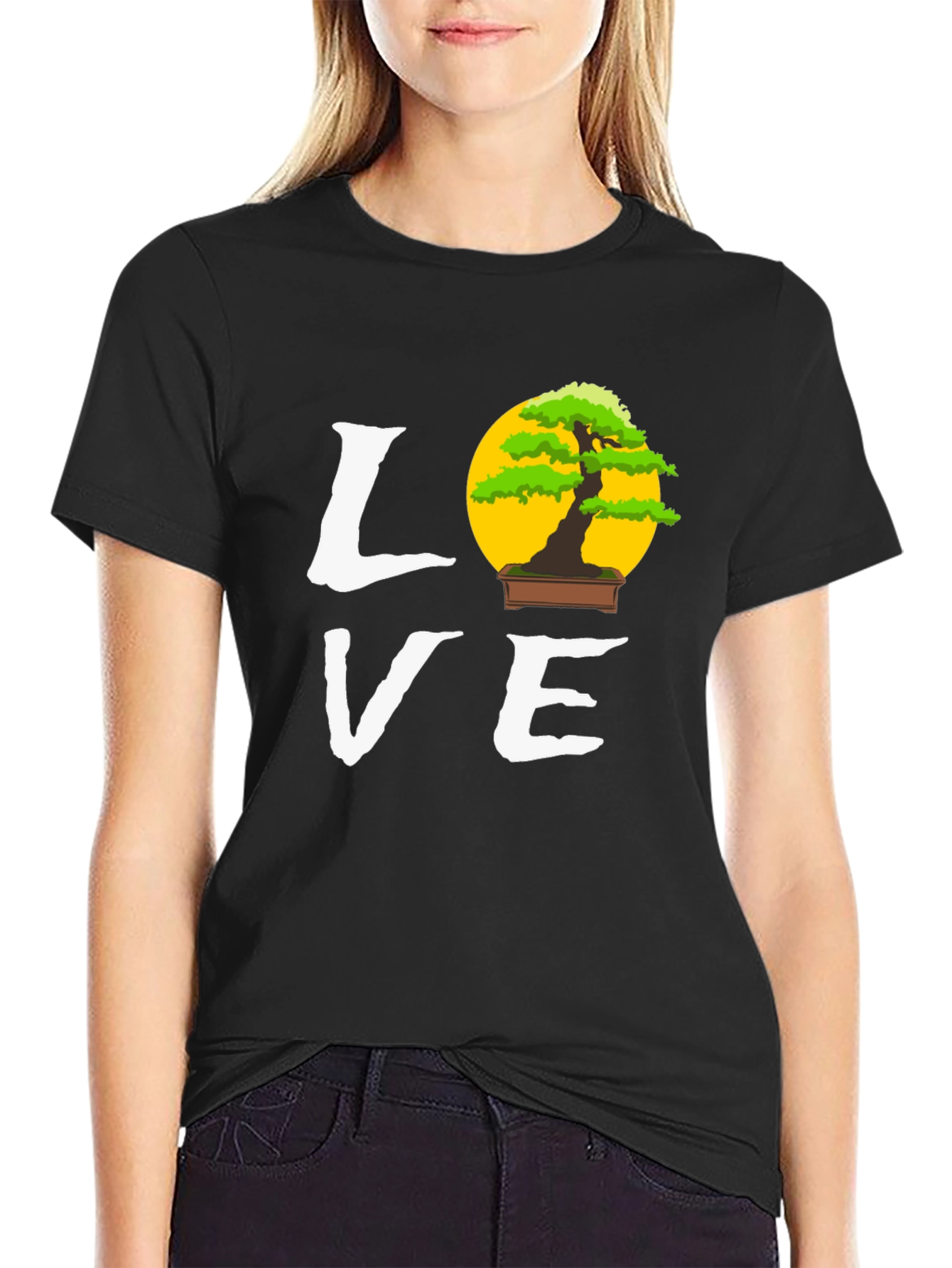 Black Bonsai Tree Love Graphic Tee - Unique Design T-Shirt view 2