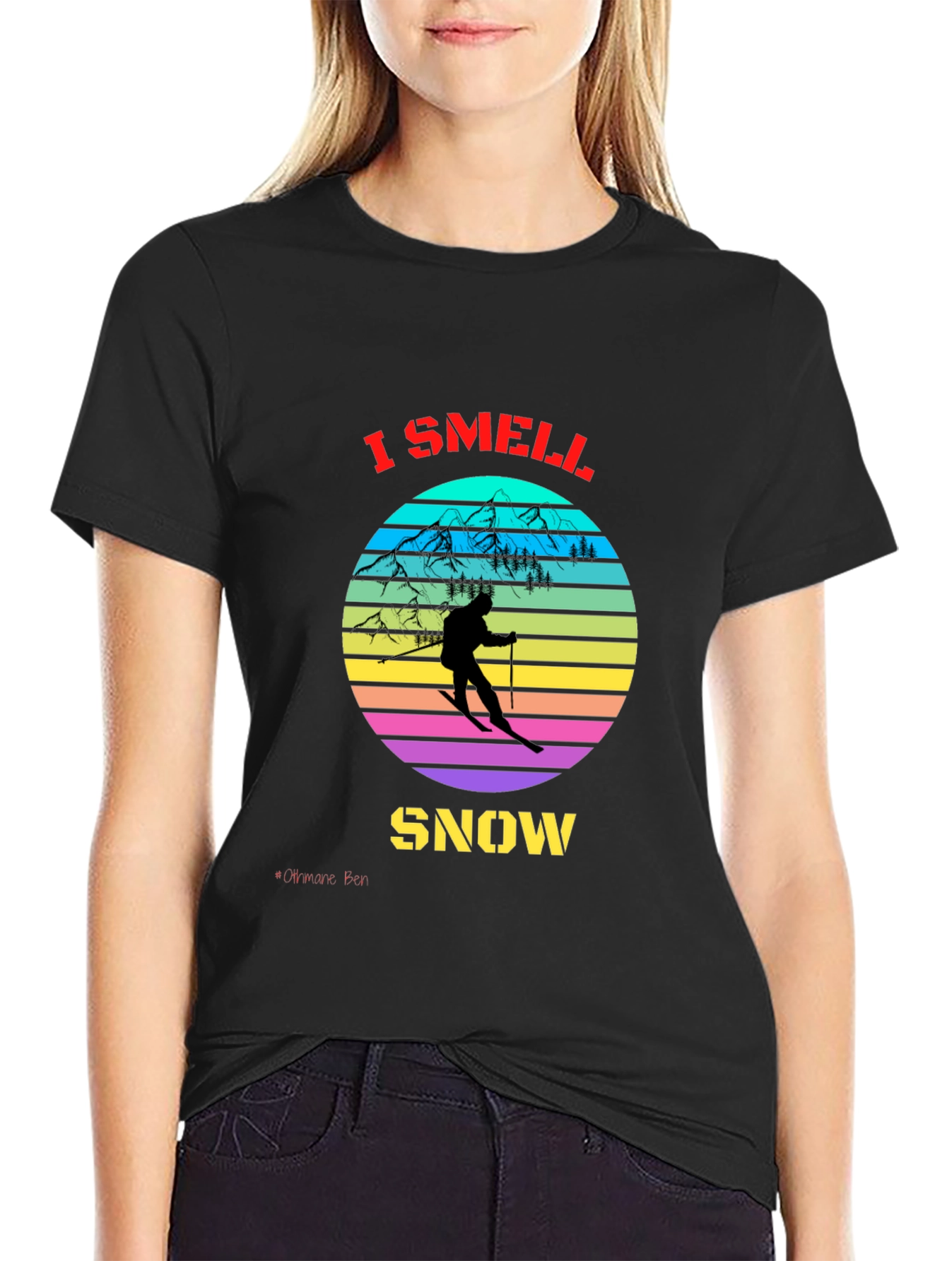 Black I Smell Snow Skiing T-Shirt view 2