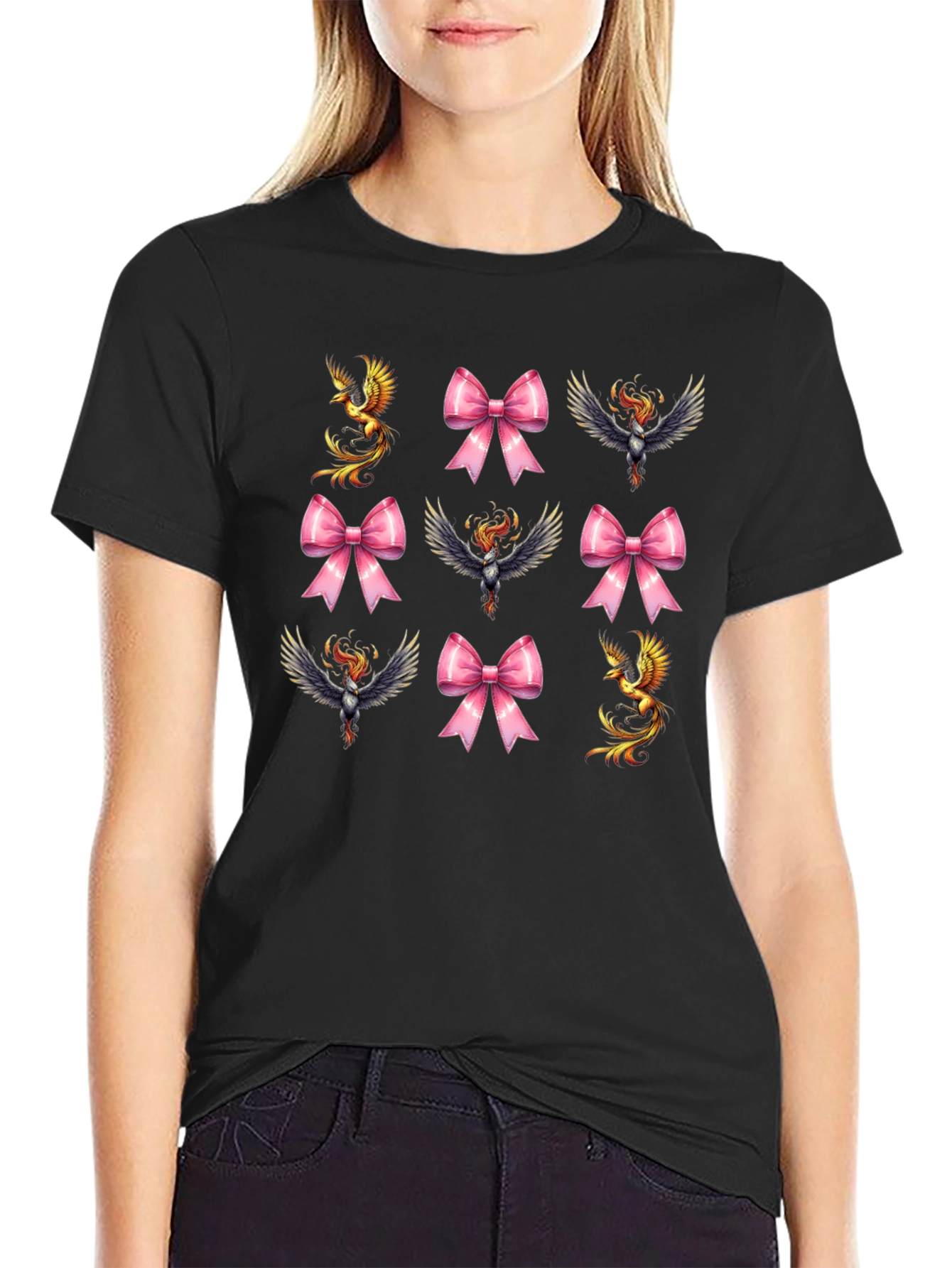 Black Phoenix & Bow Graphic T-Shirt view 2