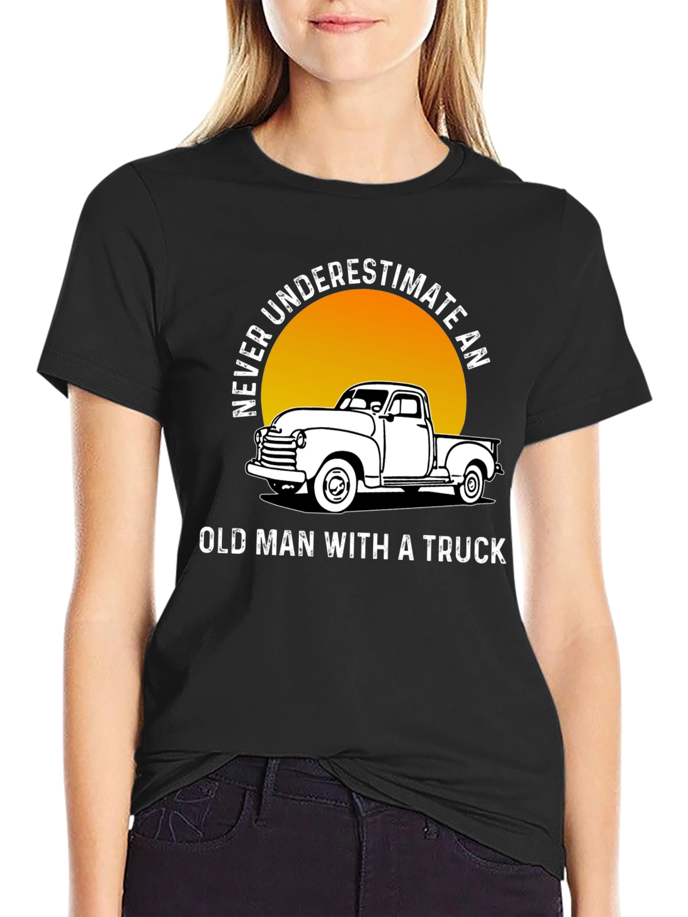 Black Never Underestimate Old Man Truck T-Shirt view 2