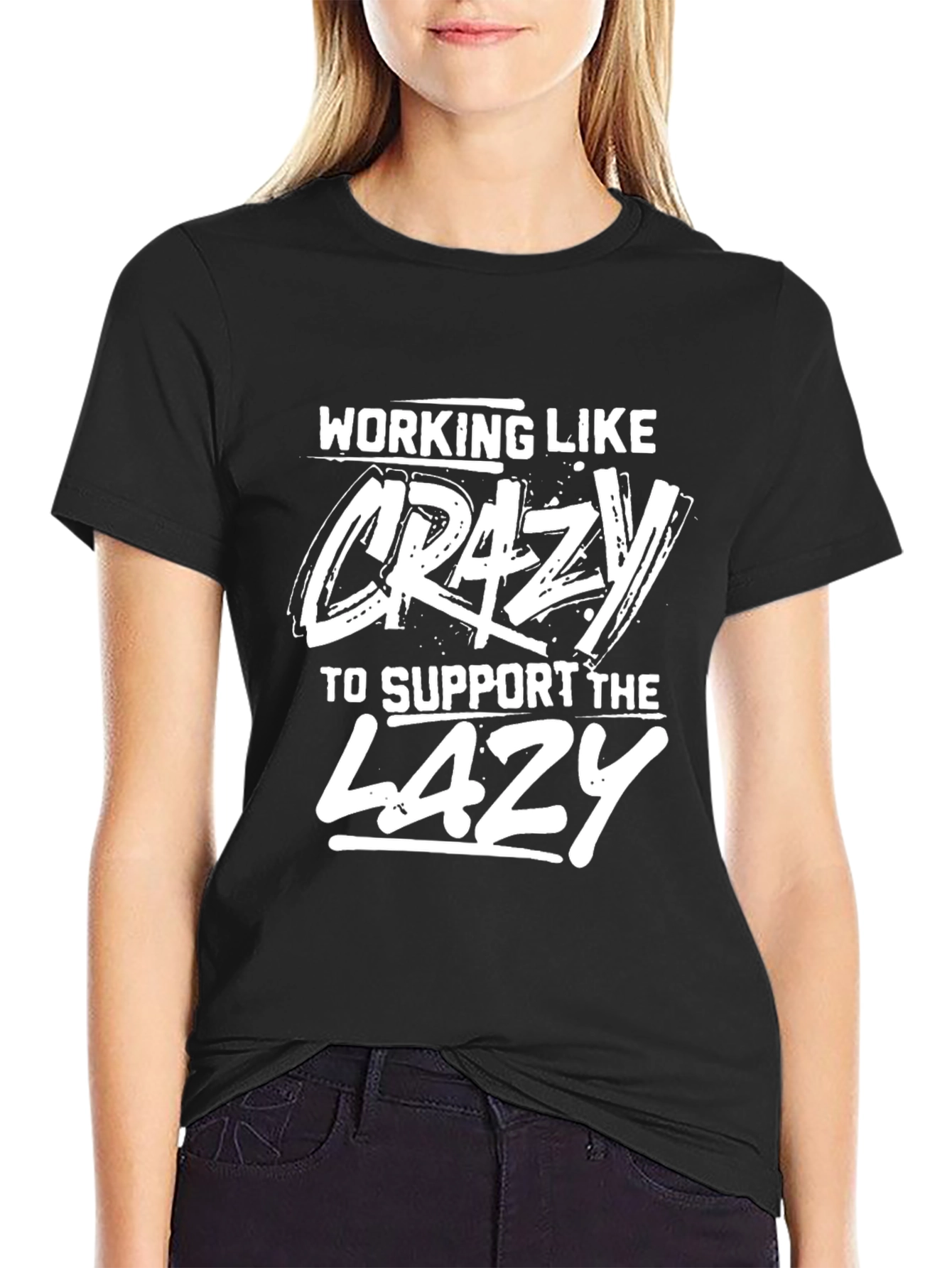 Black Working Like Crazy Black Graphic Tee view 2