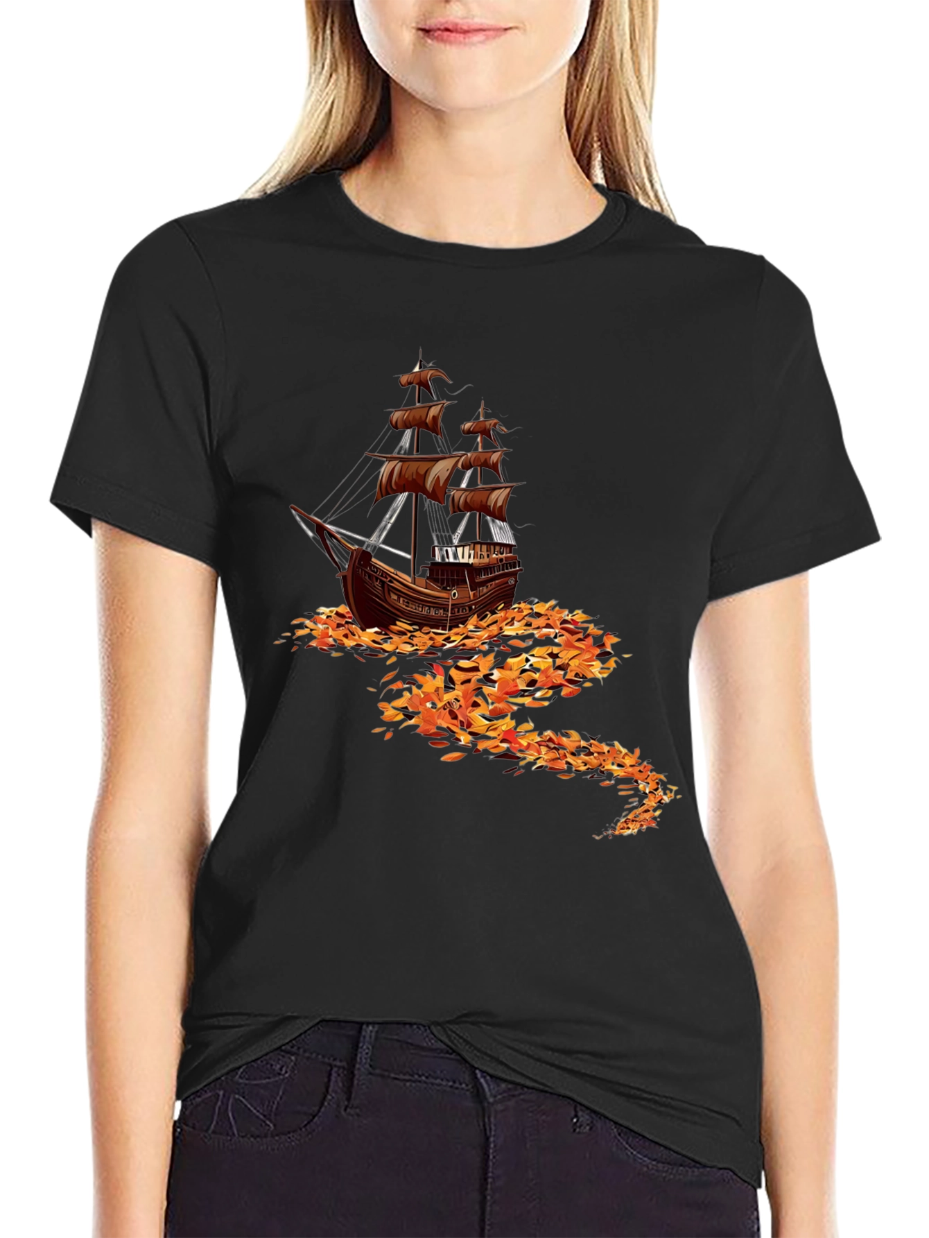Black Nautical Ship Graphic Tee - Black Cotton Blend view 2