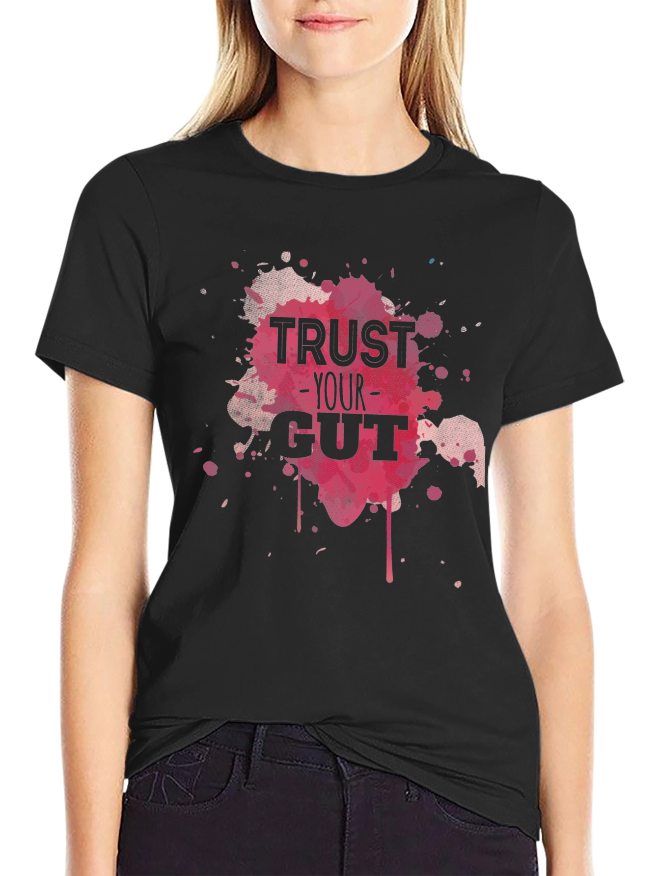 Black Trust Your Gut Graphic Tee - Black Cotton T-Shirt view 2