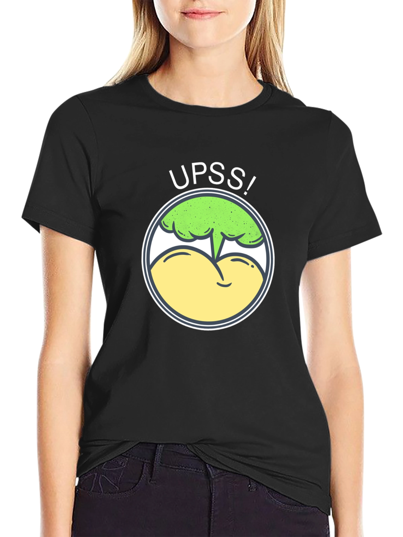 Black Funny UPSS! Broccoli Butt T-Shirt - Humor Tee view 2
