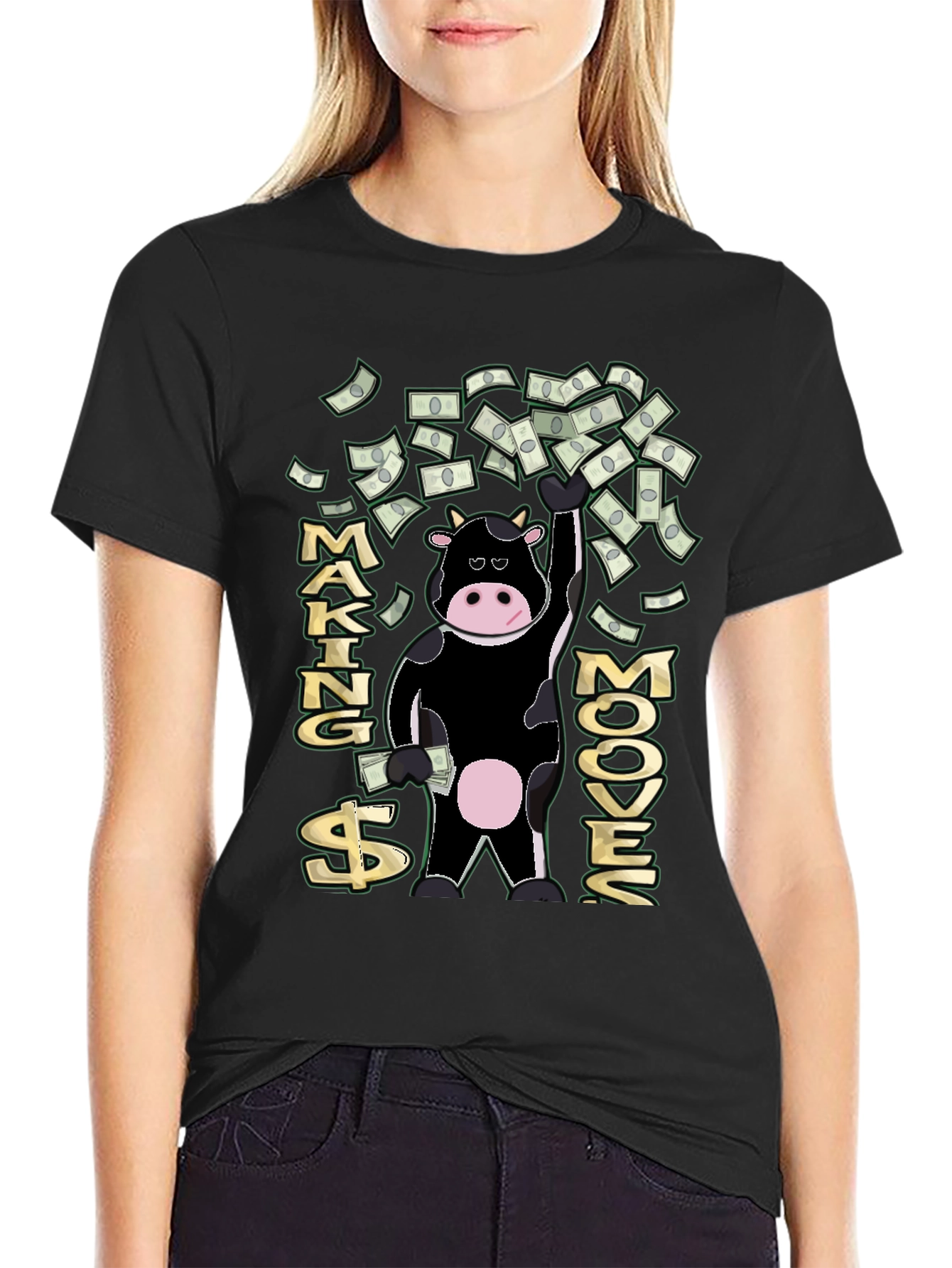 Black Making Mooves T-Shirt - Funny Cow Money Tee view 2