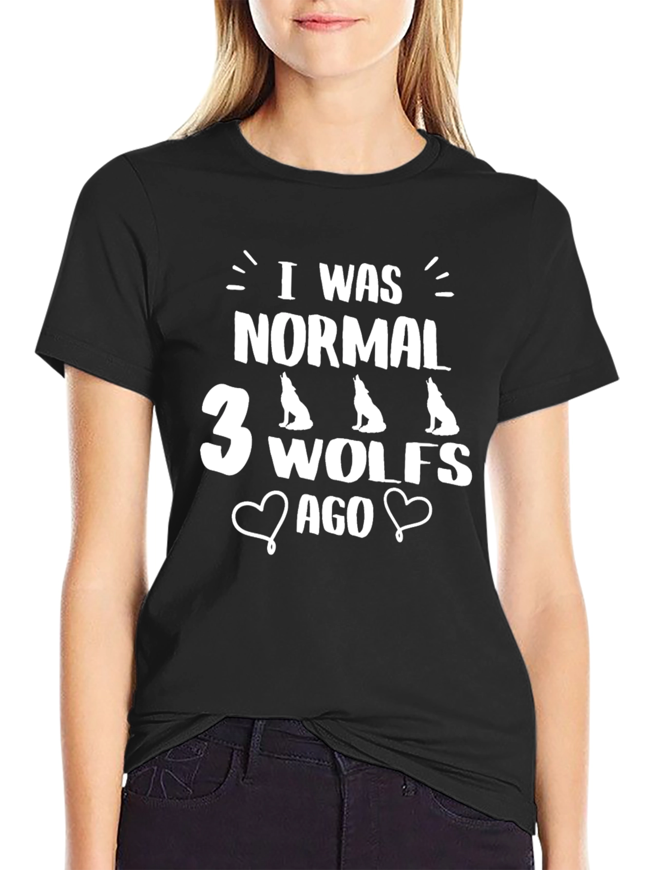 Black I Was Normal 3 Wolves Ago Novelty Graphic Tee view 2