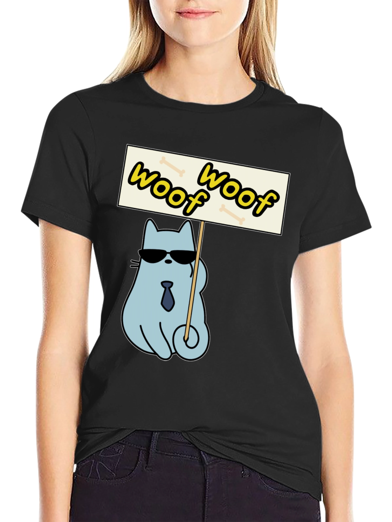 Black Woof Woof Protest Cat T-Shirt view 2