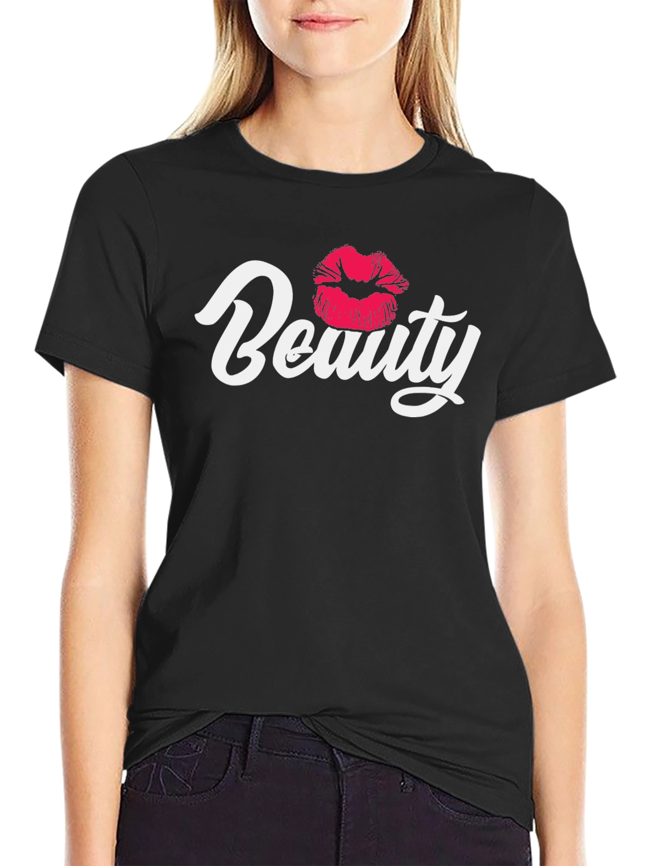 Black Beauty Kiss Graphic Tee - Unisex Black T-Shirt view 2