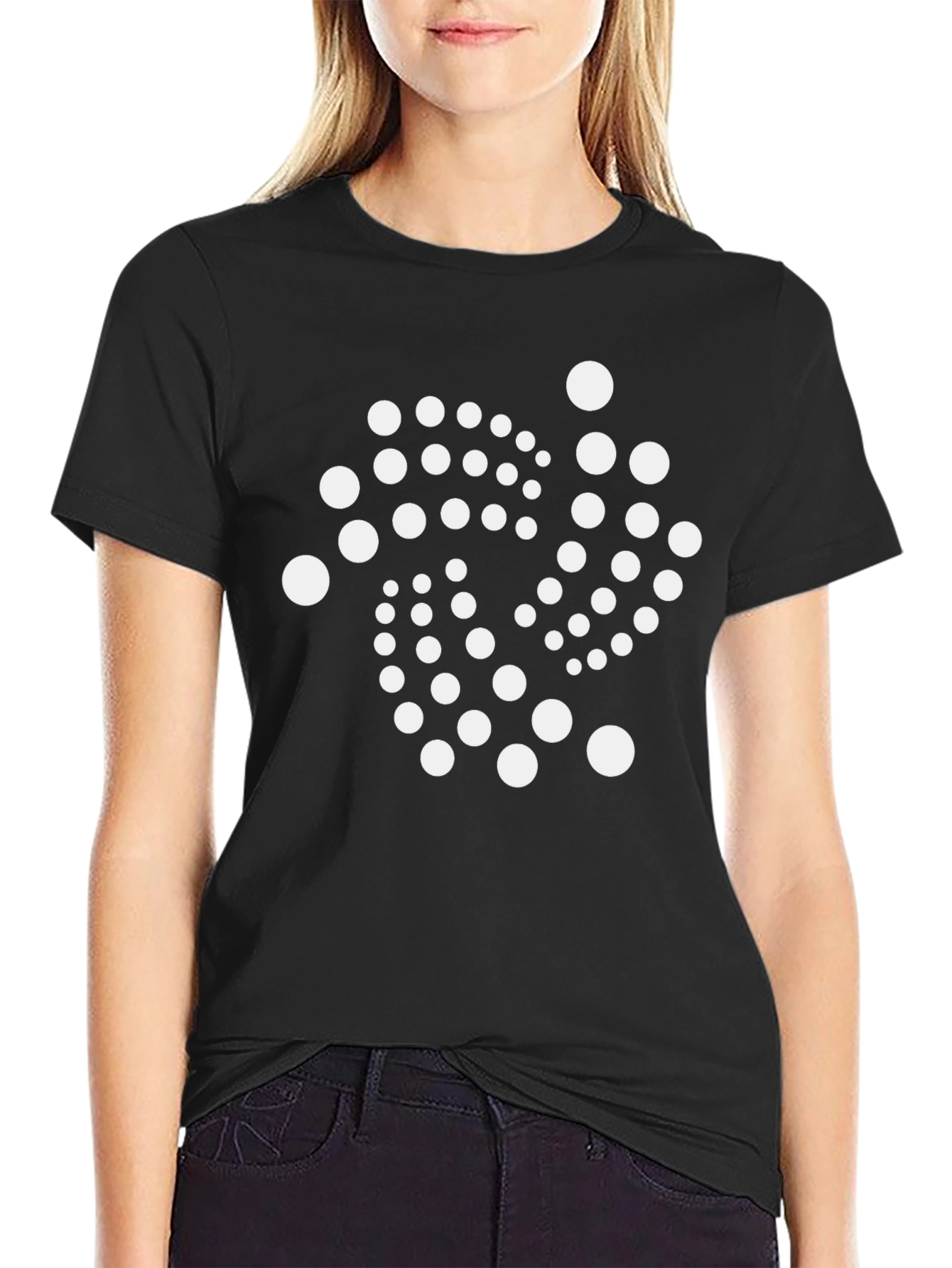 Black Iota Crypto White Dot Design Black T-Shirt view 2