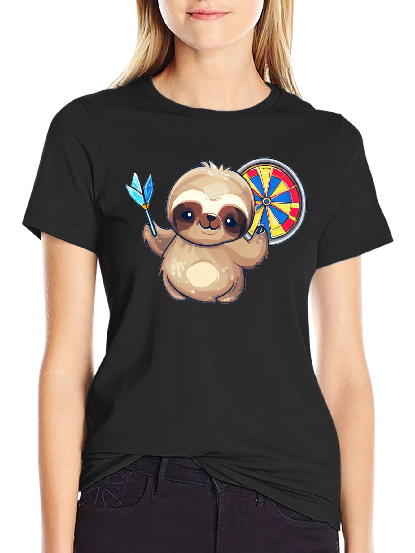 Black Sloth Dart T-Shirt - Novelty Graphic Tee for Dart Lovers view 2
