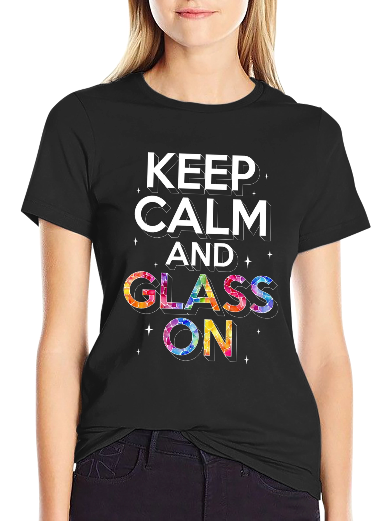 Black Keep Calm and Glass On Black Graphic Tee view 2