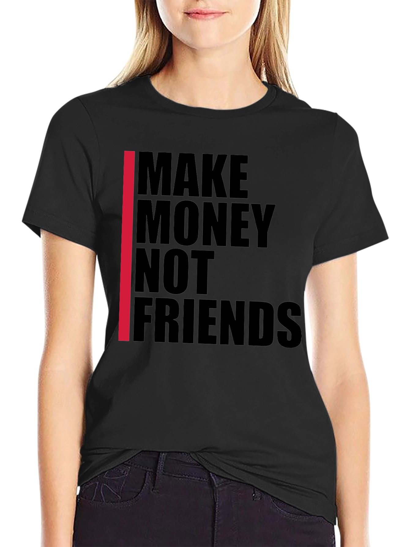 Black Make Money Not Friends Graphic Tee view 2
