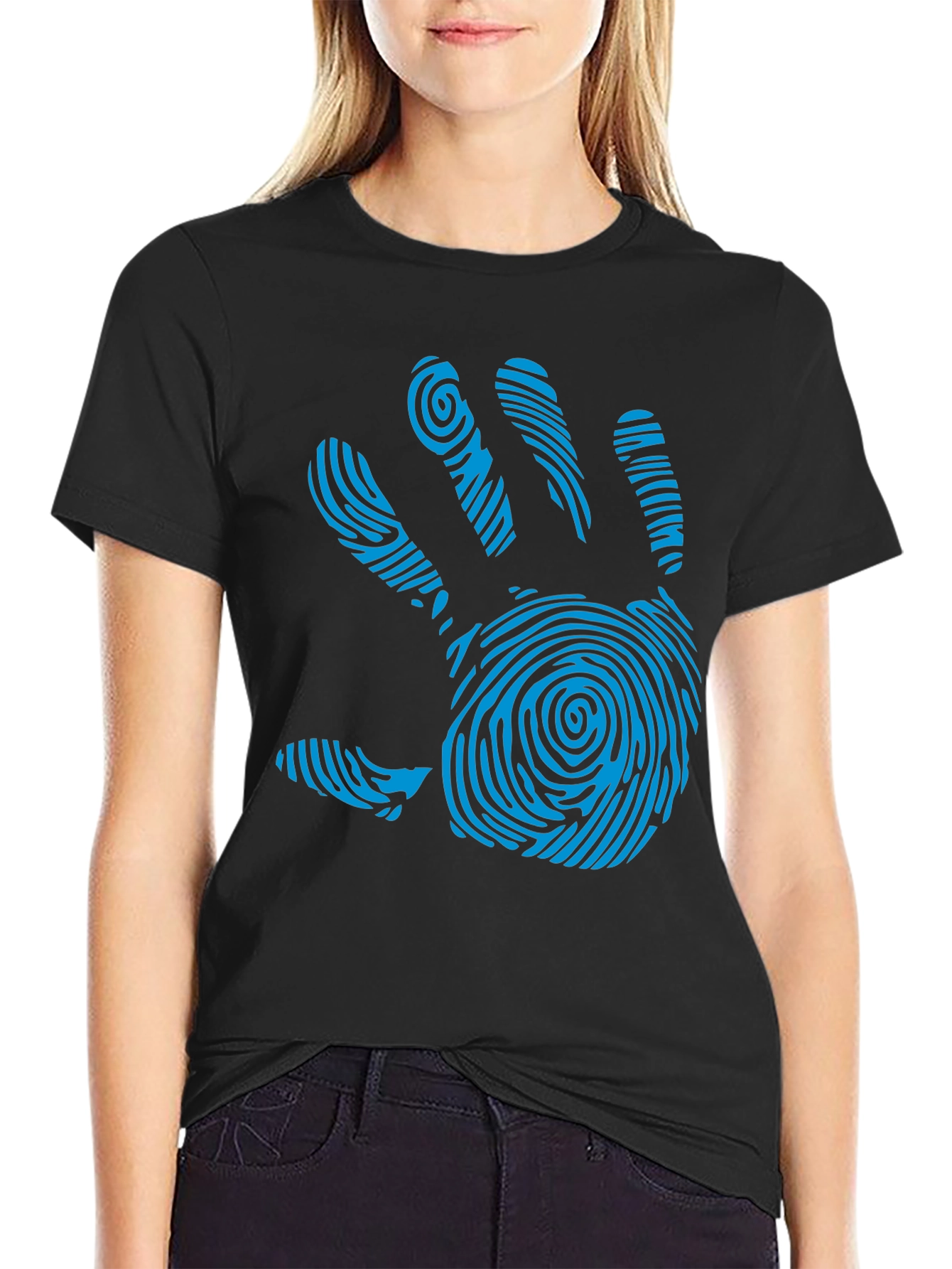 Black Fingerprint Hand Graphic Tee - Unique Design T-Shirt view 2
