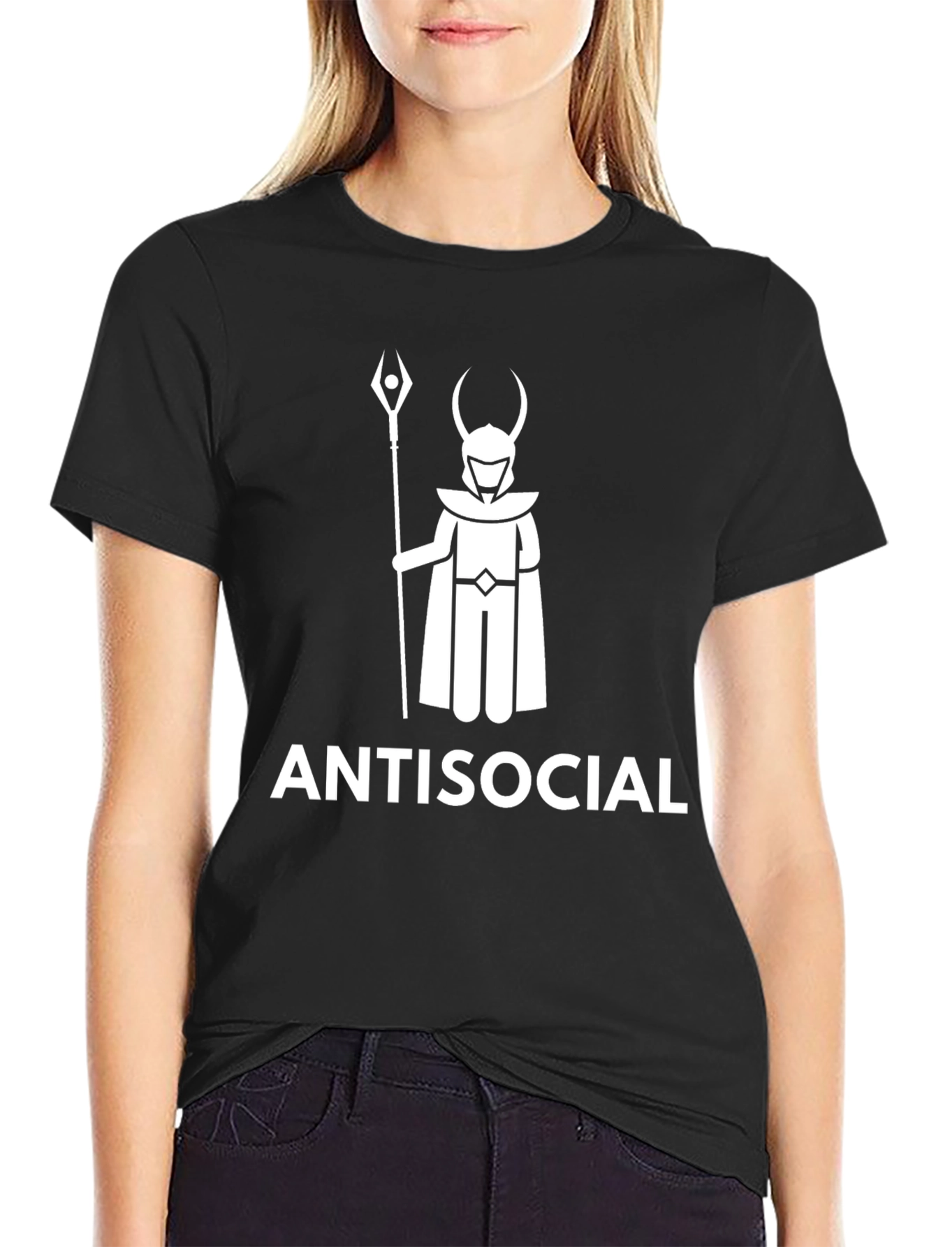 Black Antisocial Loki Stick Figure Black T-Shirt view 2