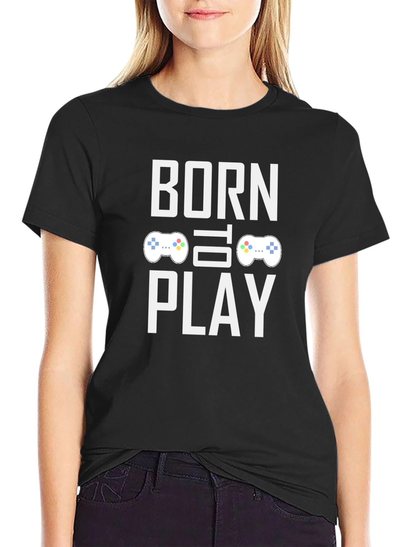 Black Born to Play Gaming T-Shirt - Gamer Tee view 2